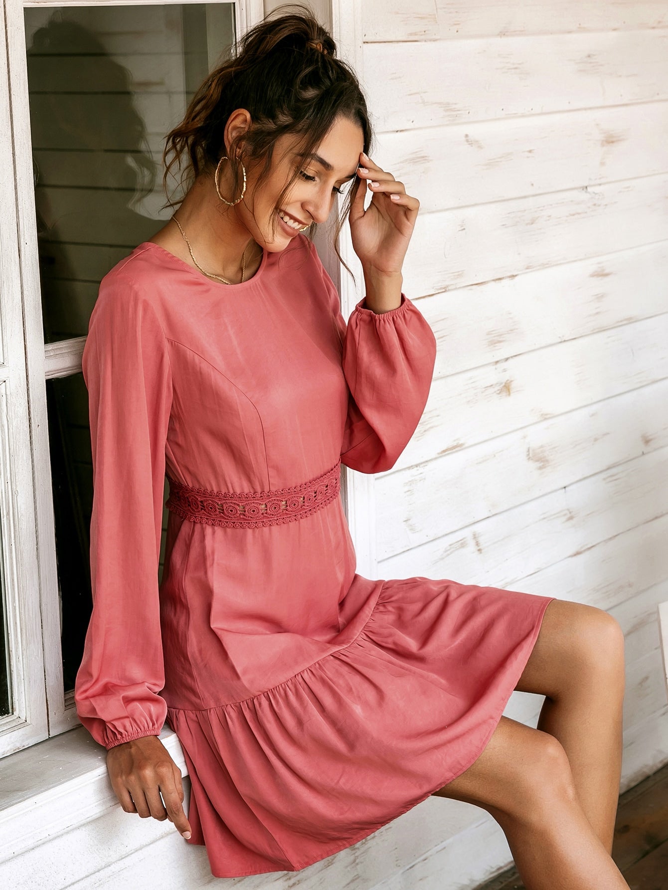 Lace Up Back Flippy Hem Dress
