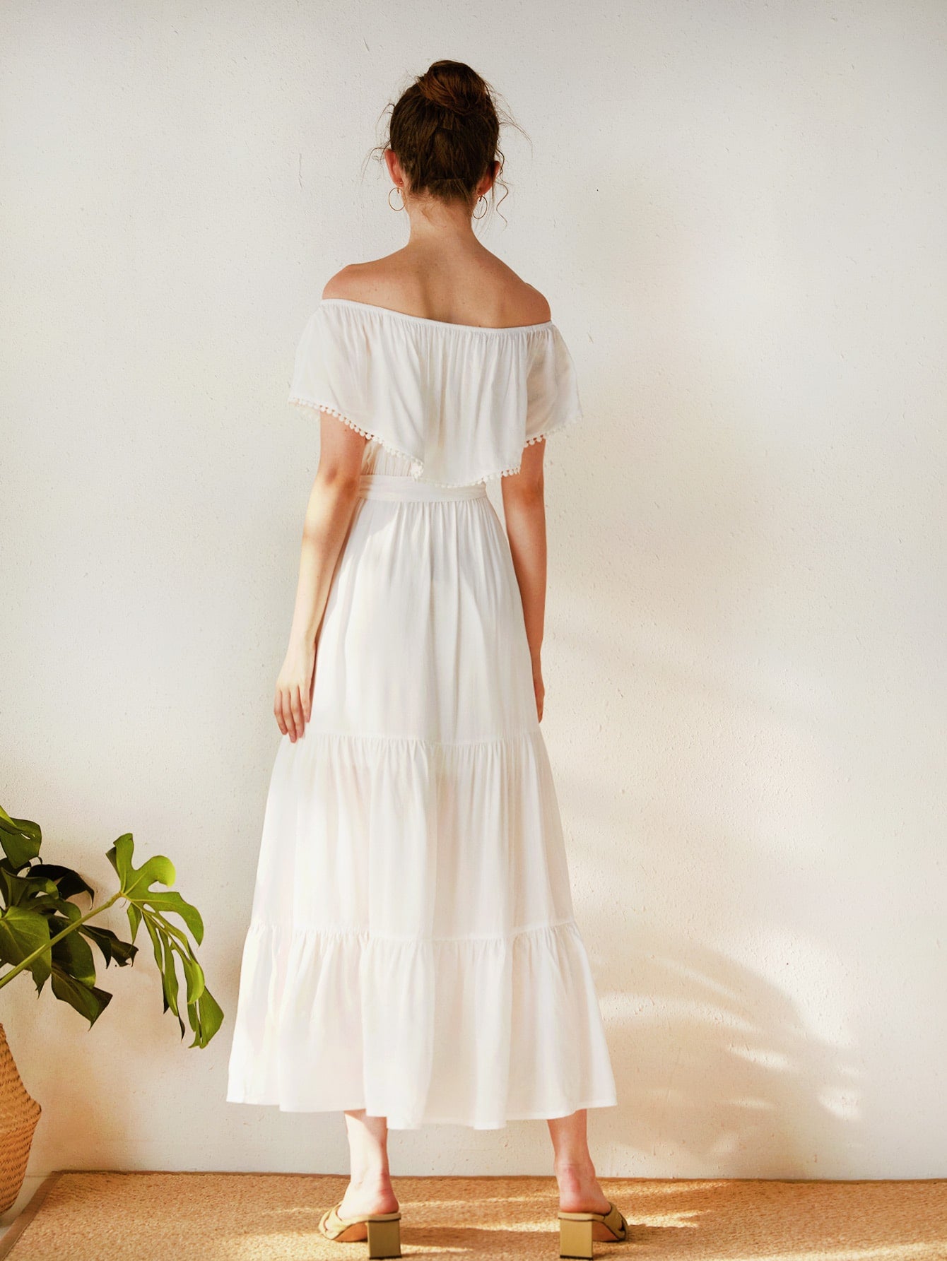 Off Shoulder Flippy Hem Belted Dress