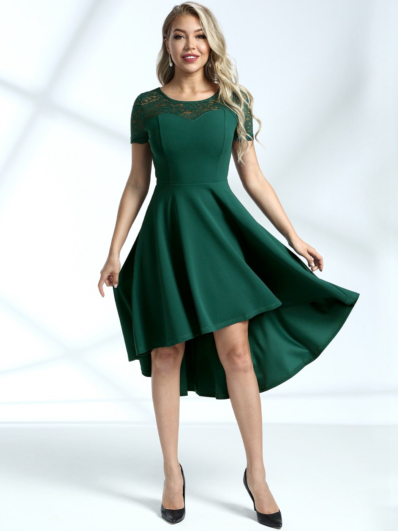 Miusol Lace Yoke High Low Hem Dress Amy's Cart Miusol Lace Yoke High Low Hem Dress Amy's Cart