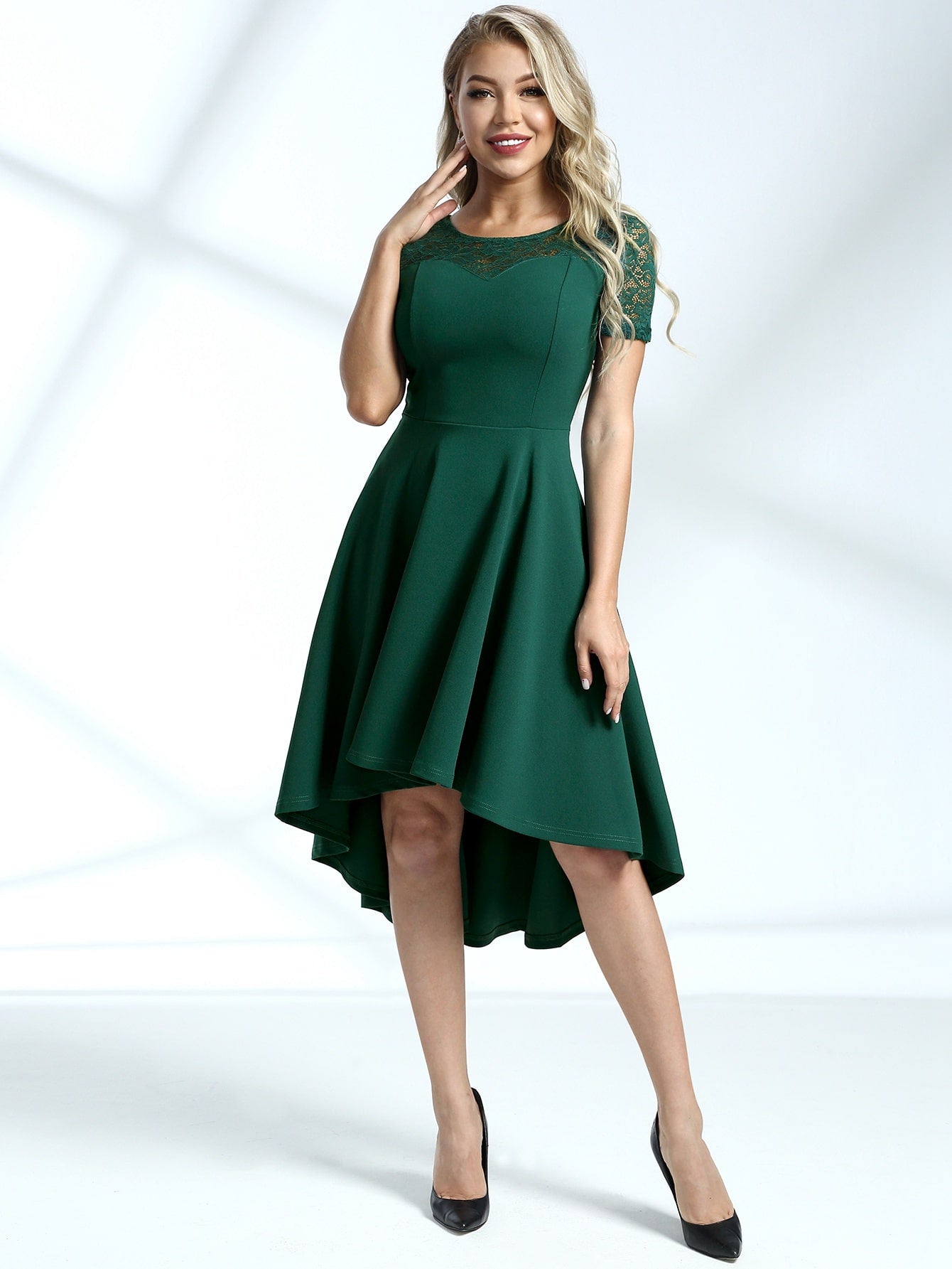 Miusol Lace Yoke High Low Hem Dress