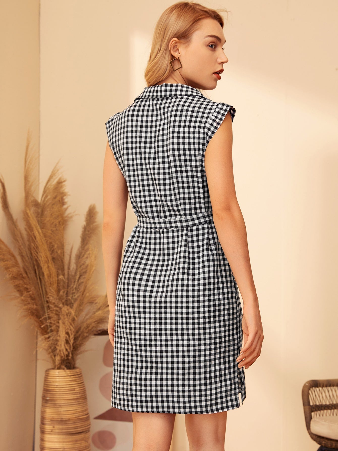 Gingham Belted Shirt Dress