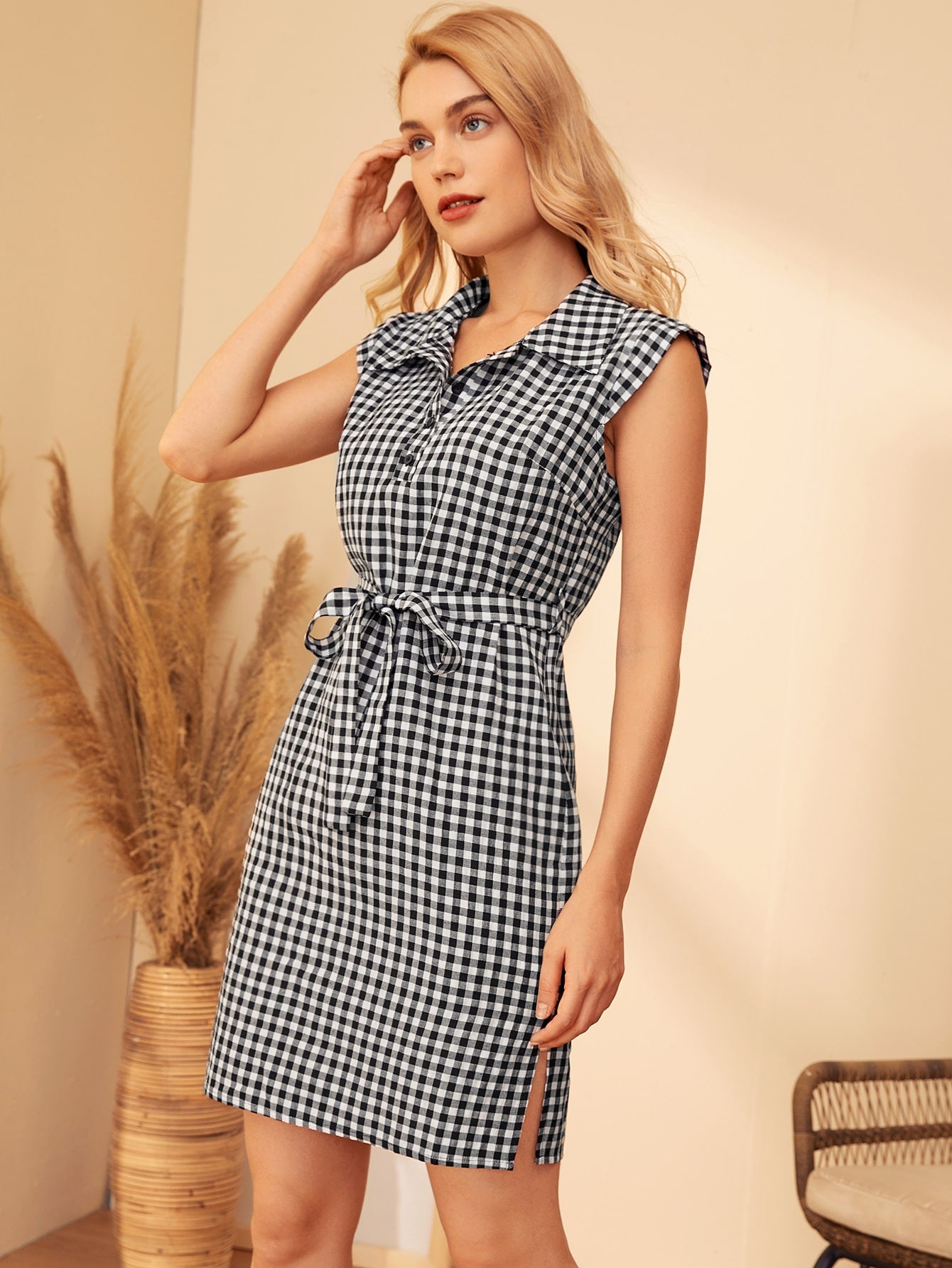 Gingham Belted Shirt Dress