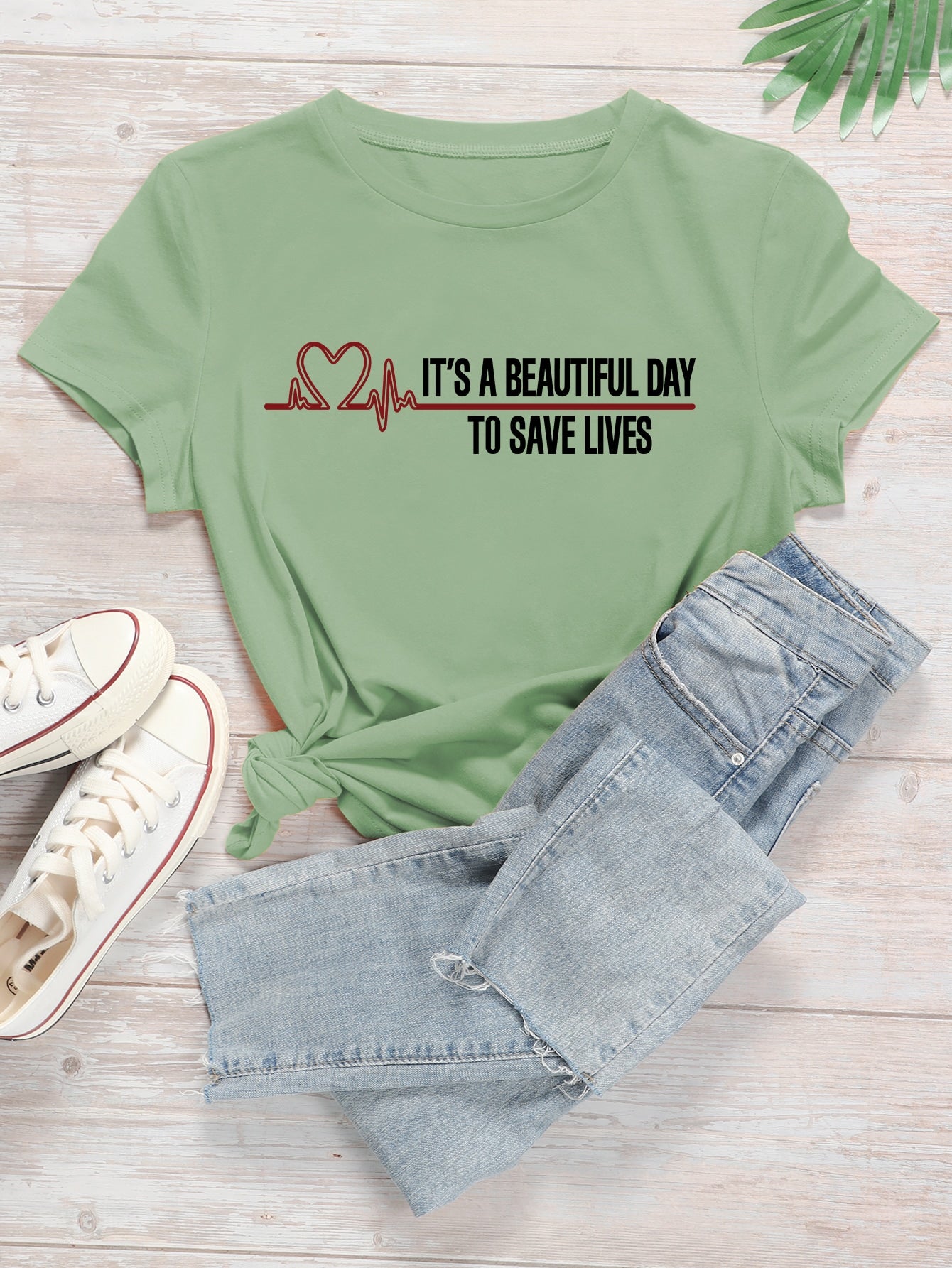 Slogan & Heart Print Tee