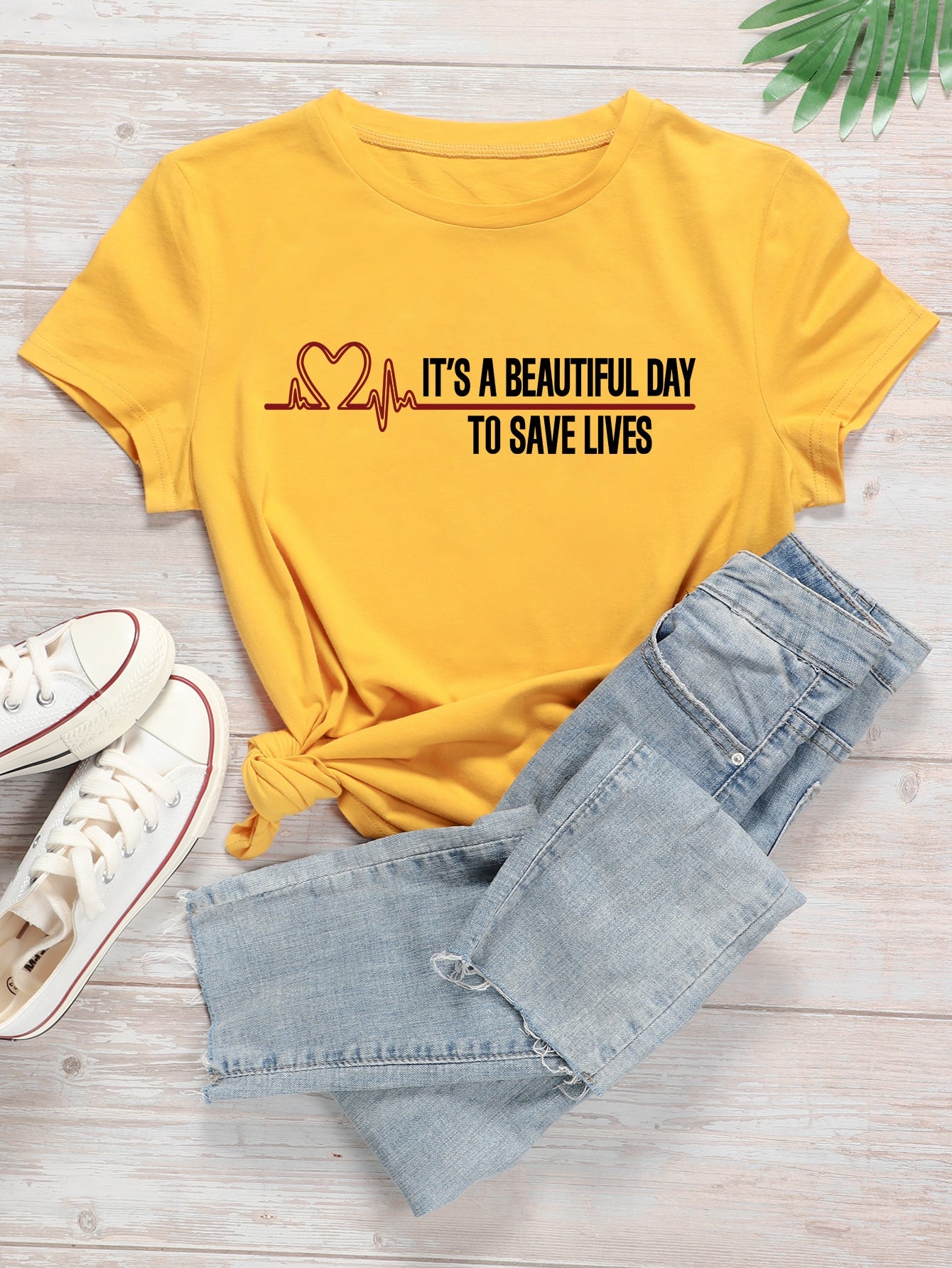 Slogan & Heart Print Tee