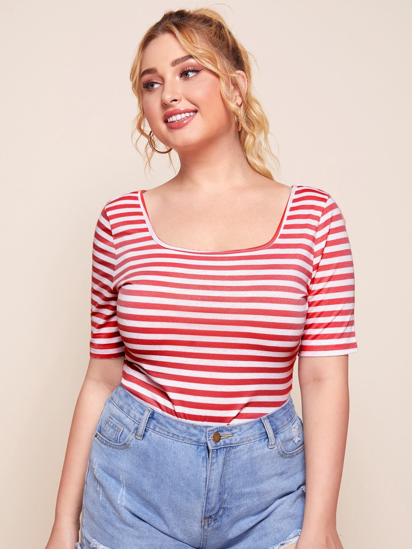 Plus Striped Form Fitted Top