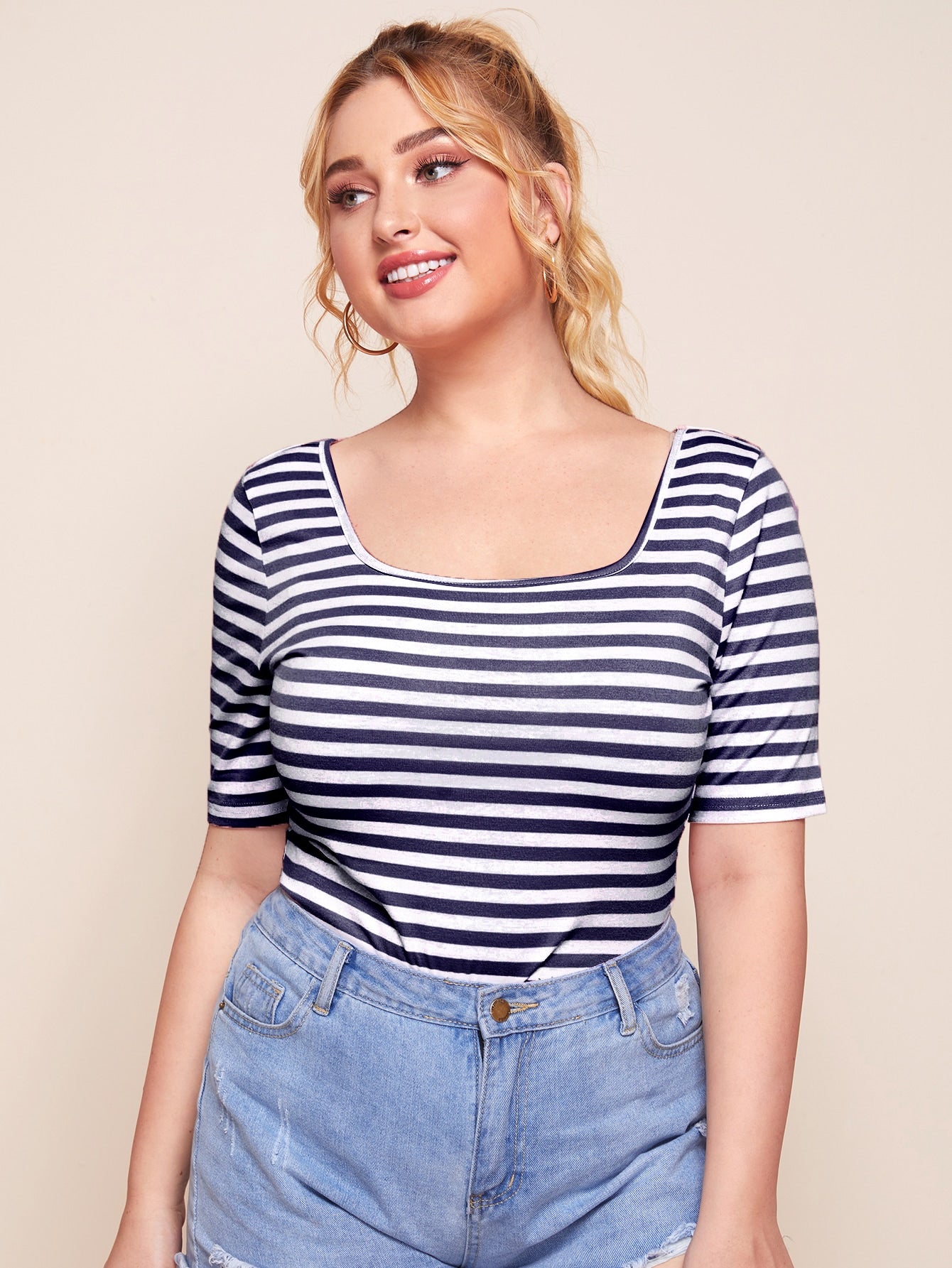 Plus Striped Form Fitted Top