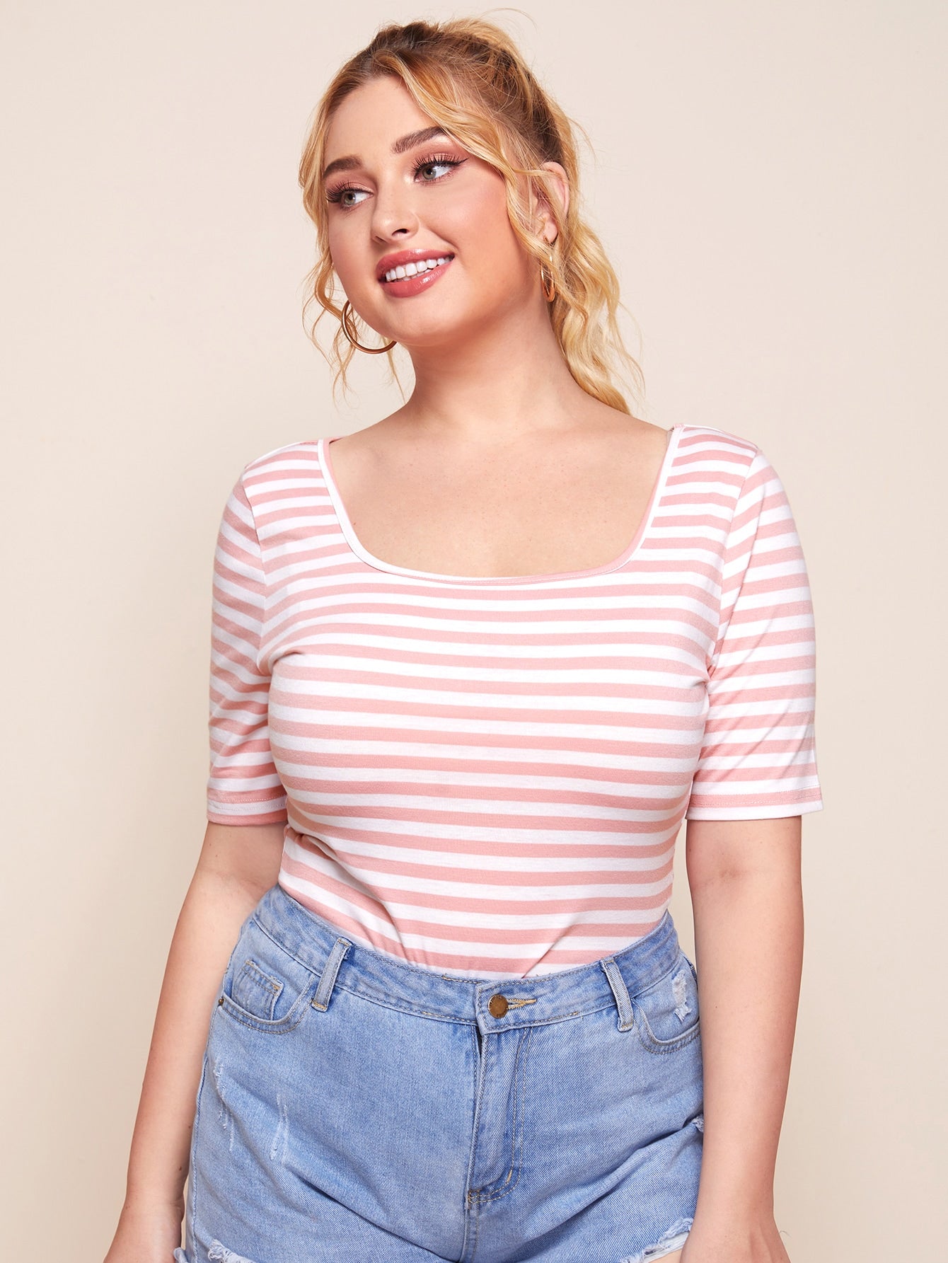 Plus Striped Form Fitted Top