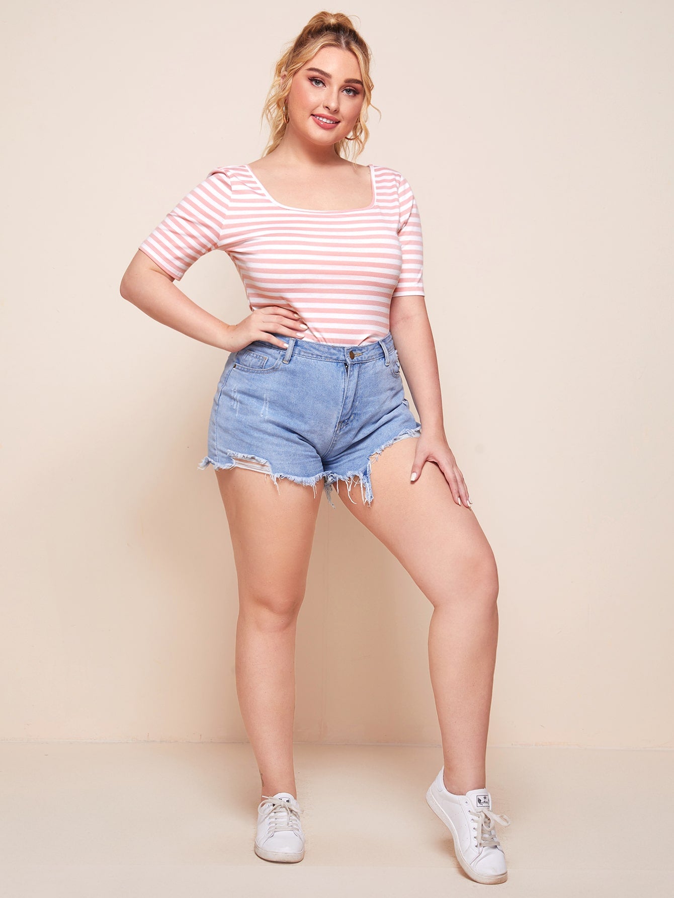 Plus Striped Form Fitted Top