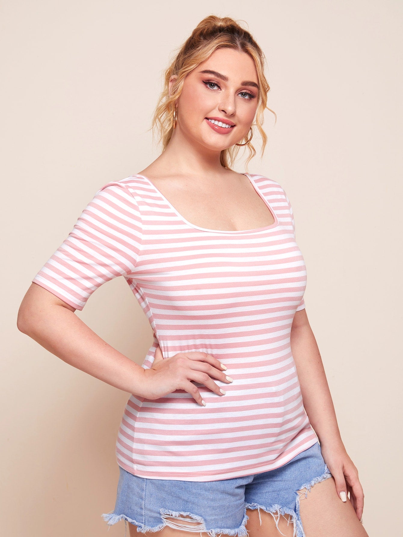 Plus Striped Form Fitted Top