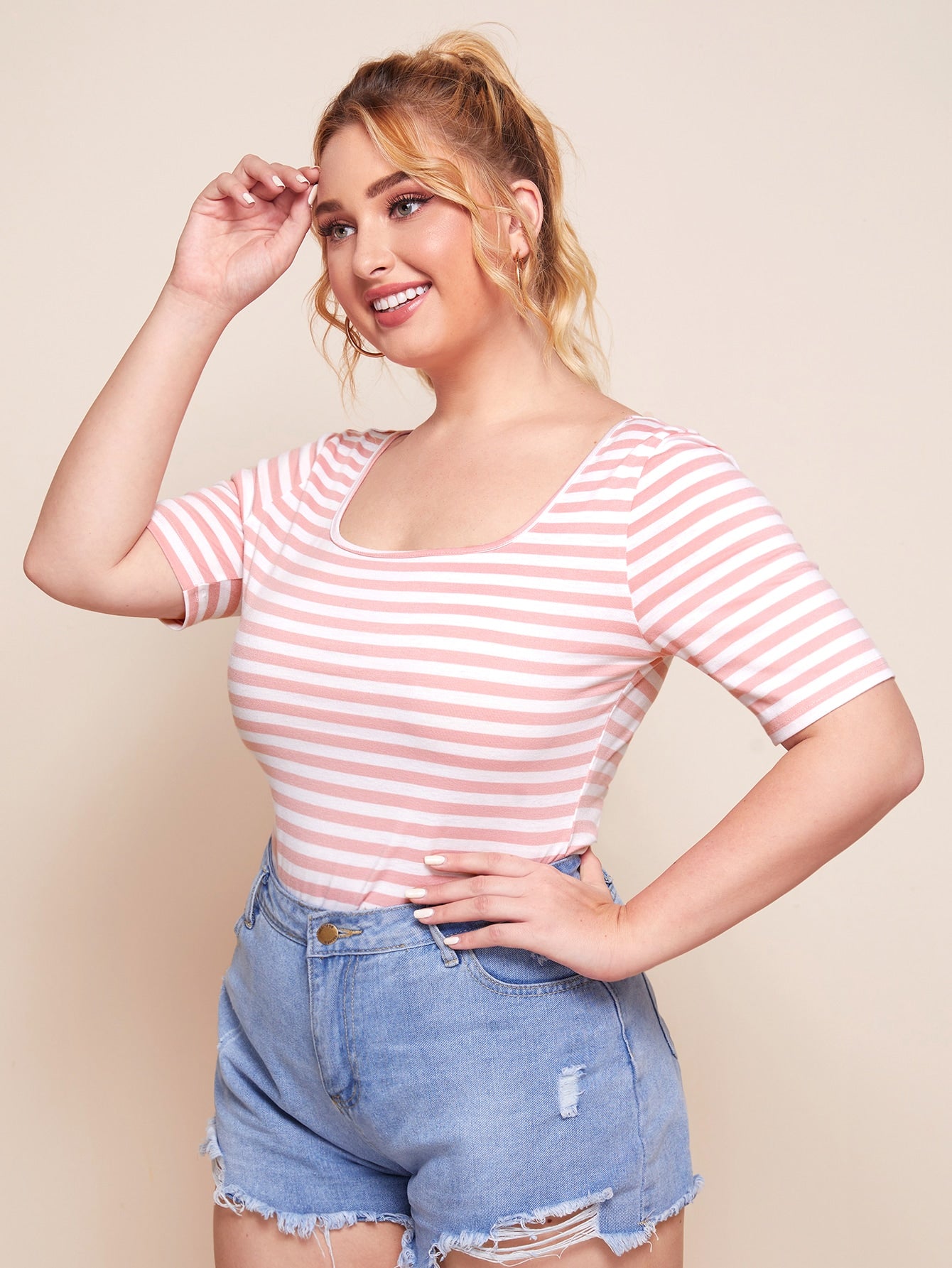 Plus Striped Form Fitted Top