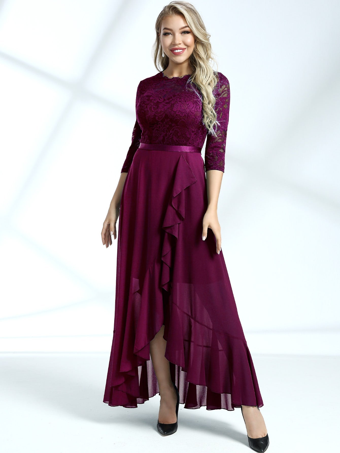 Miusol Lace Bodice Ruffle Trim Wrap Prom Dress Amy's Cart Miusol Lace Bodice Ruffle Trim Wrap Prom Dress Amy's Cart