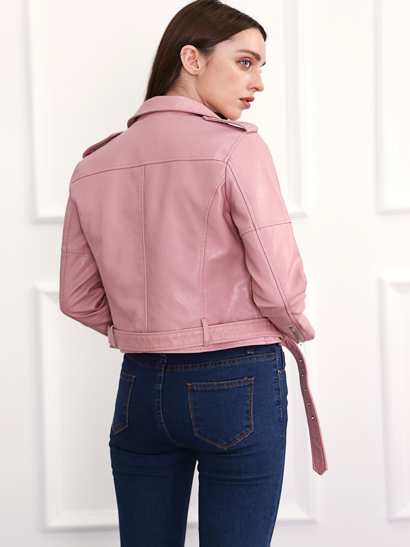 Lapel Neck PU Leather Biker Jacket