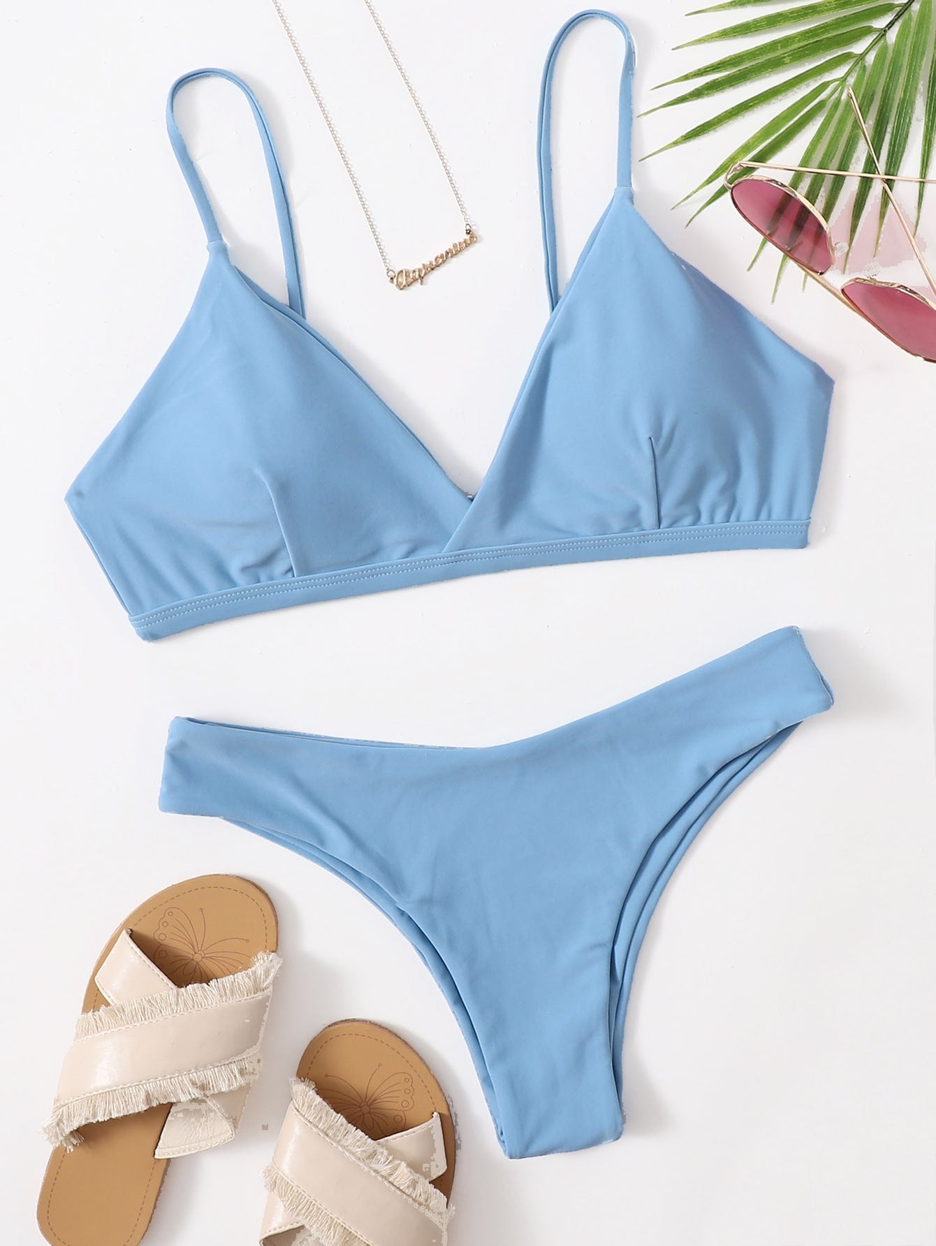 Solid Adjustable Strap Bikini Swimsuit