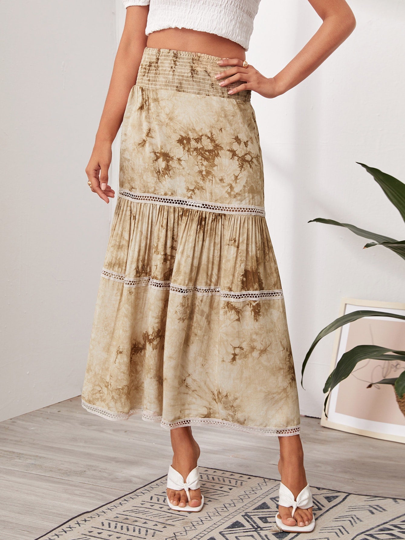 Tie Dye Lace Insert Skirt