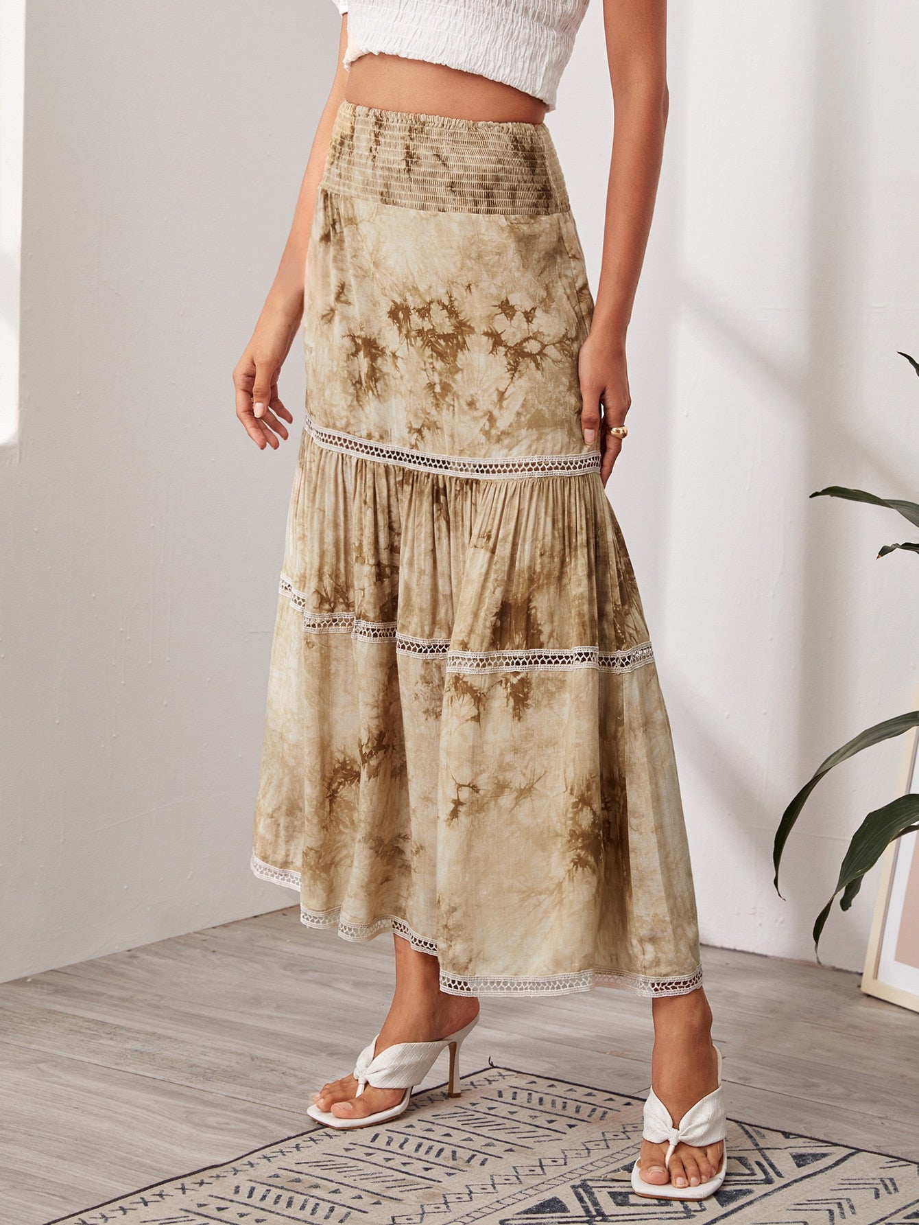 Tie Dye Lace Insert Skirt