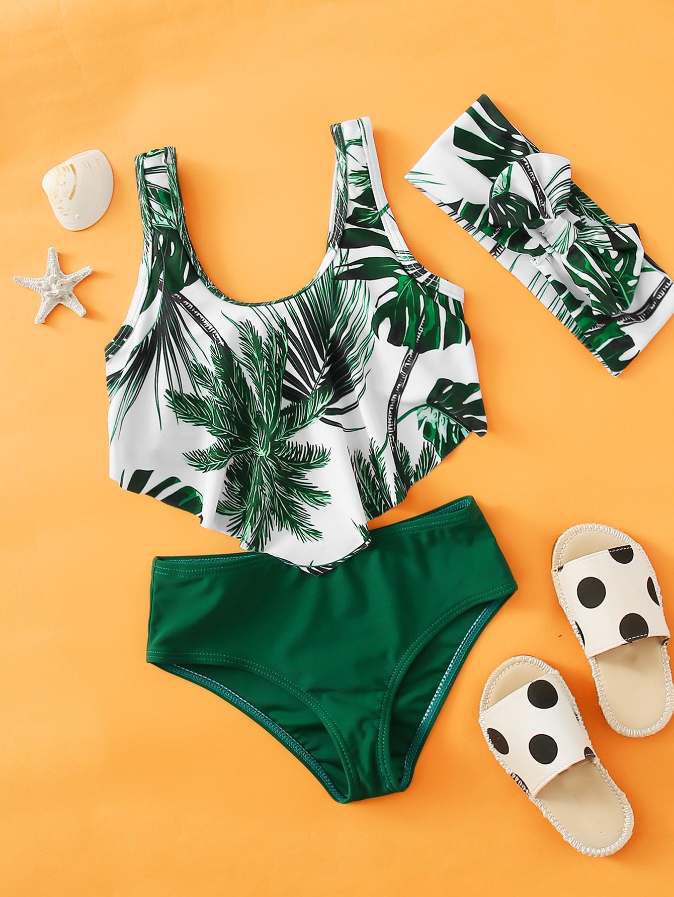 Toddler Girls Tropical Hanky Hem Bikini Swimsuit & Headband