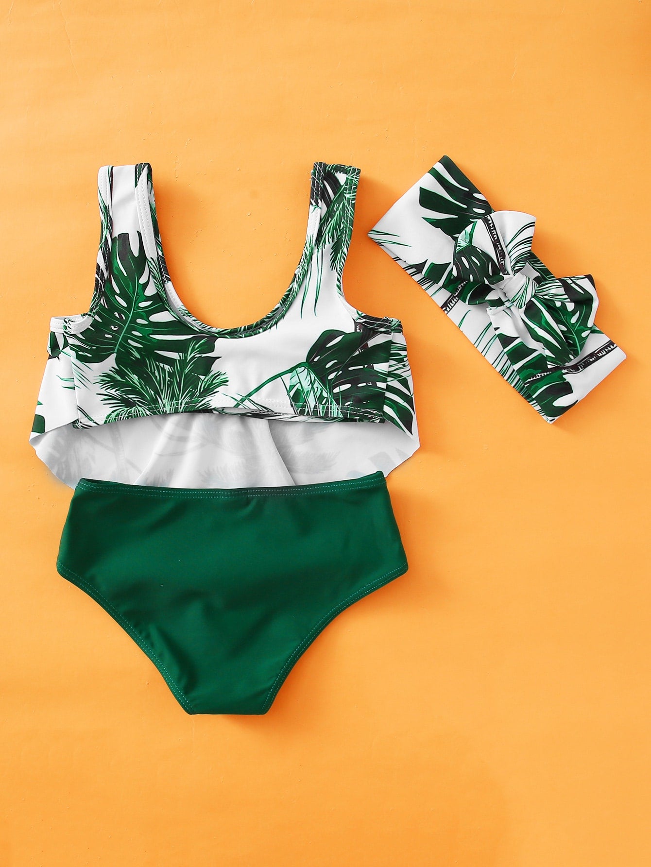 Toddler Girls Tropical Hanky Hem Bikini Swimsuit & Headband