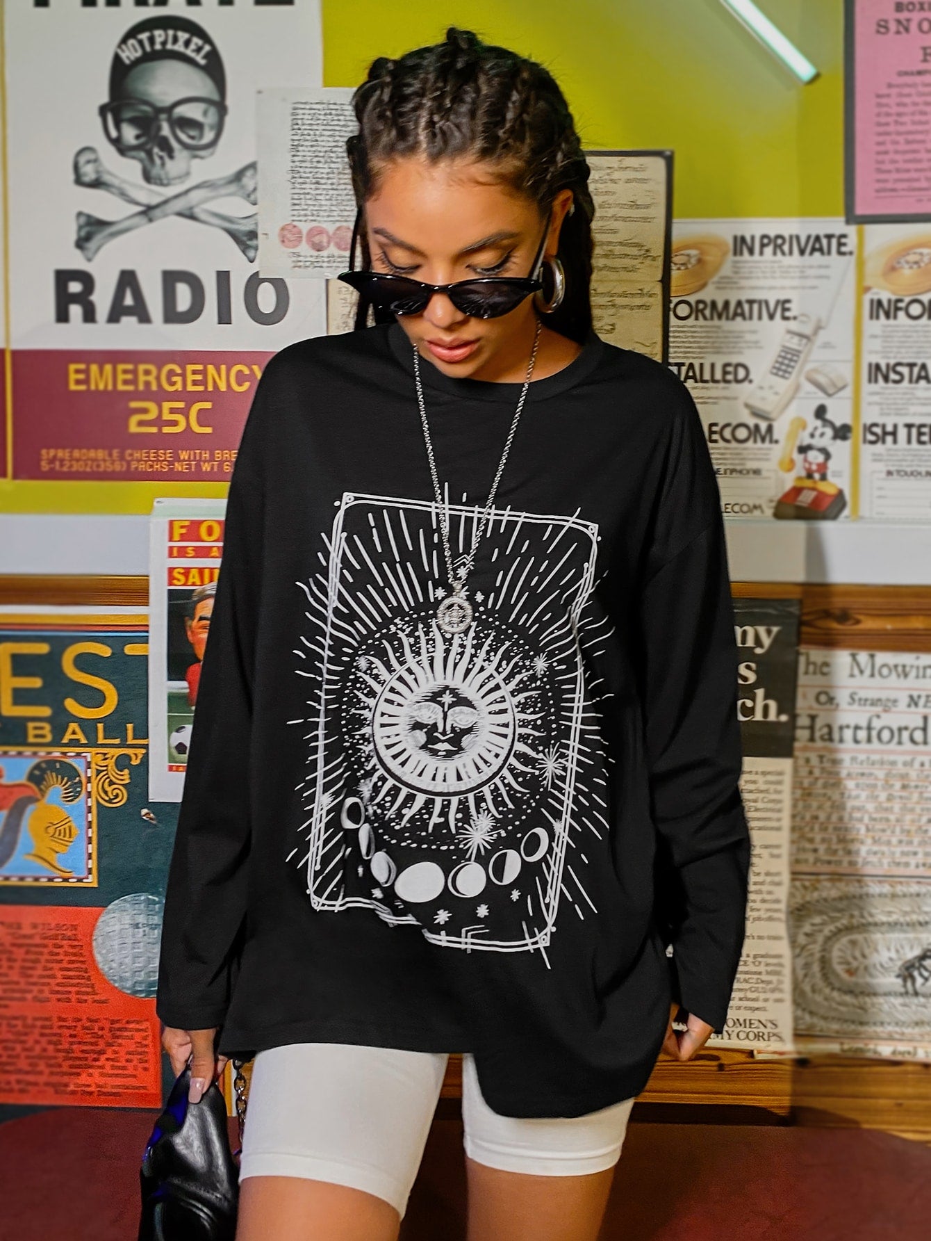 Graphic Print Drop Shoulder Oversized Tee