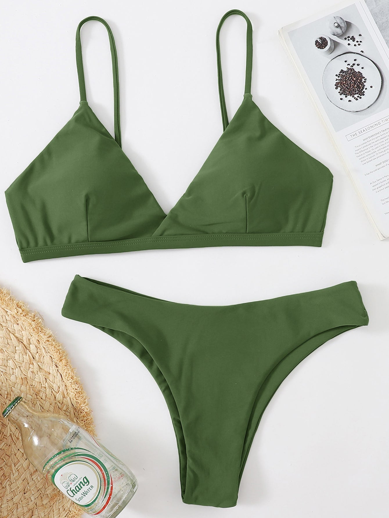 Solid Adjustable Strap Bikini Swimsuit