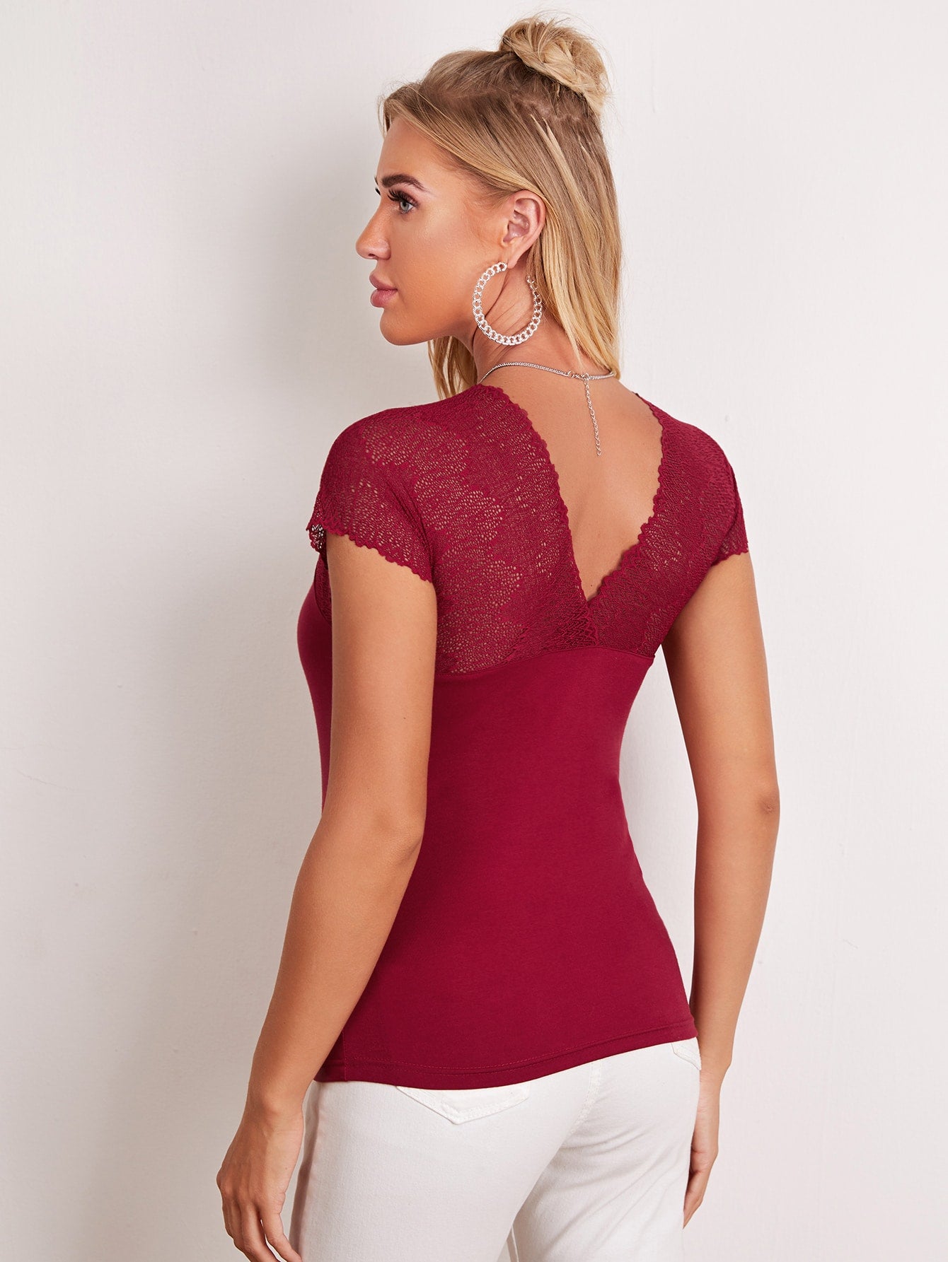 Lace Shoulder Form Fitted Top