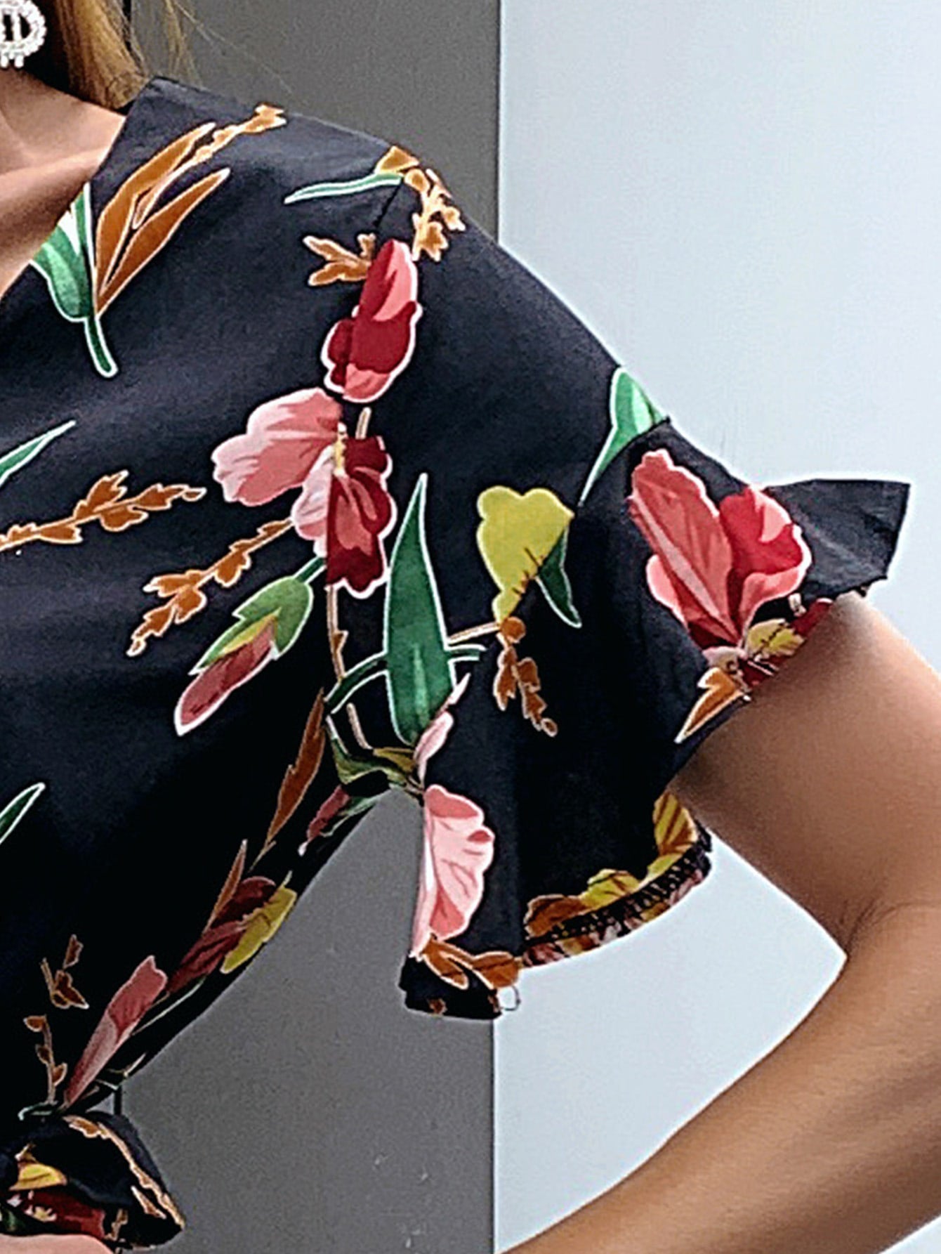 Flounce Sleeve Belted Ruffle Hem Floral Dress