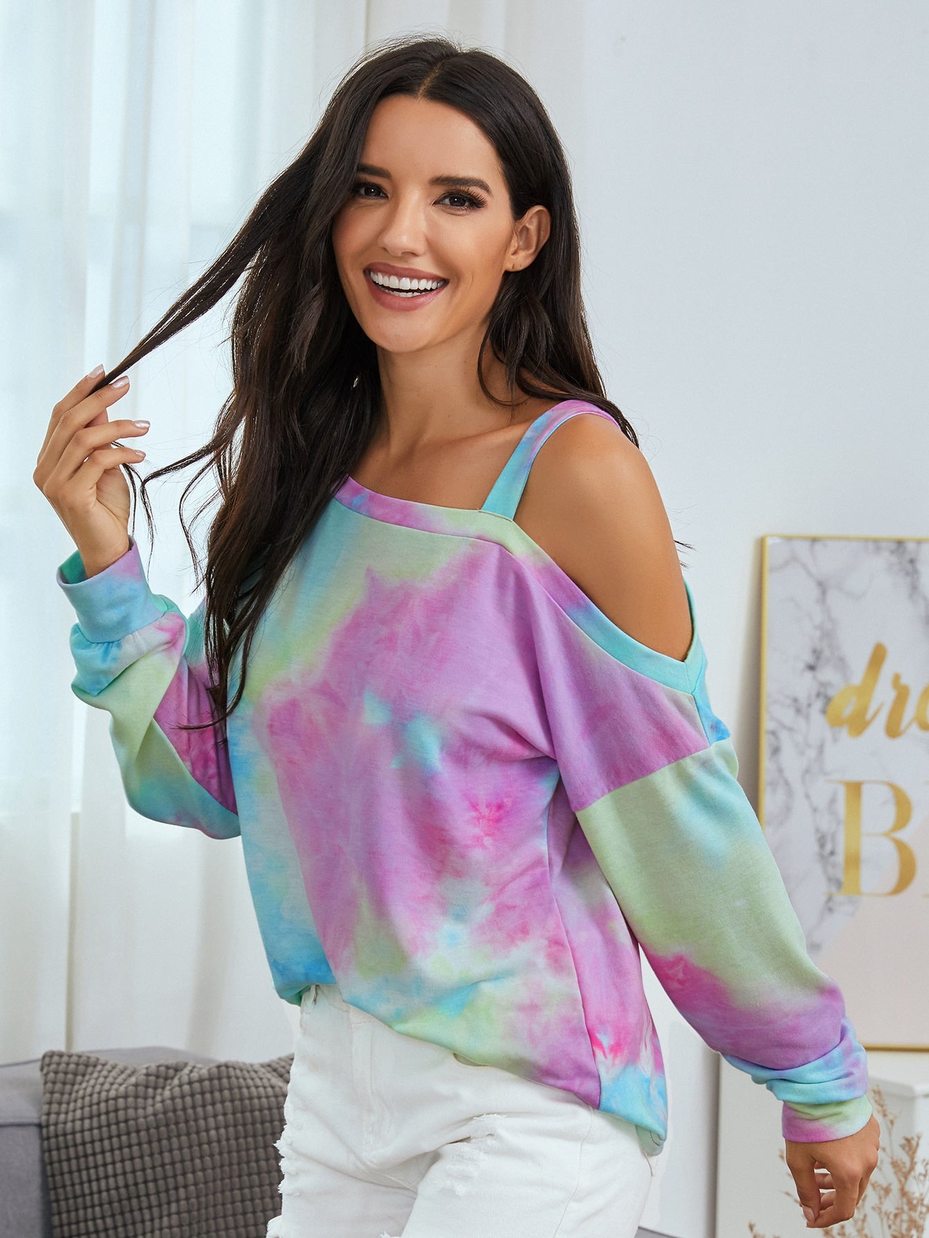Asymmetrical Neck Tie Dye Drop Shoulder Tee