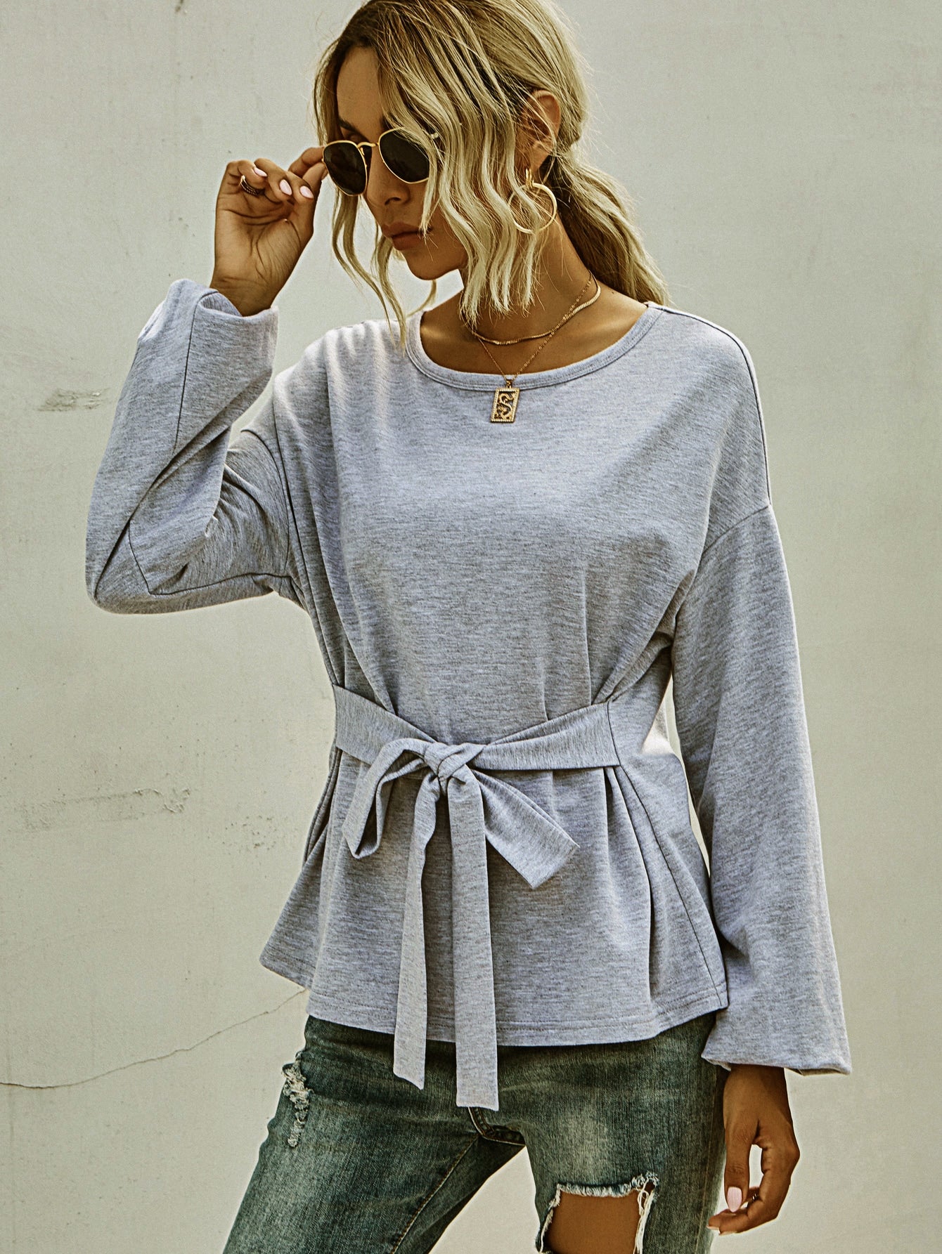 Heather Grey Tie Front Tee