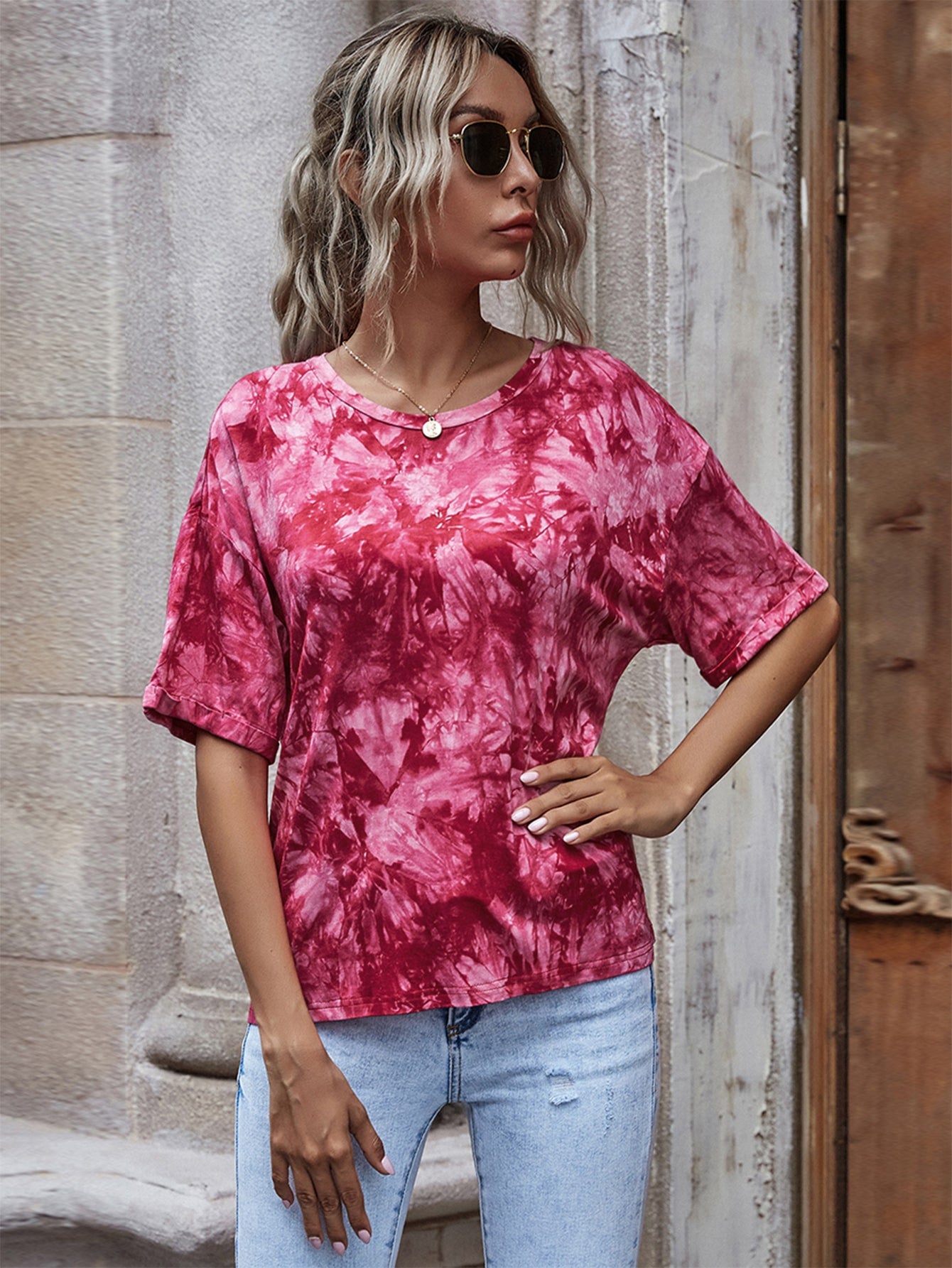 Tie Dye Print Drop Shoulder Tee