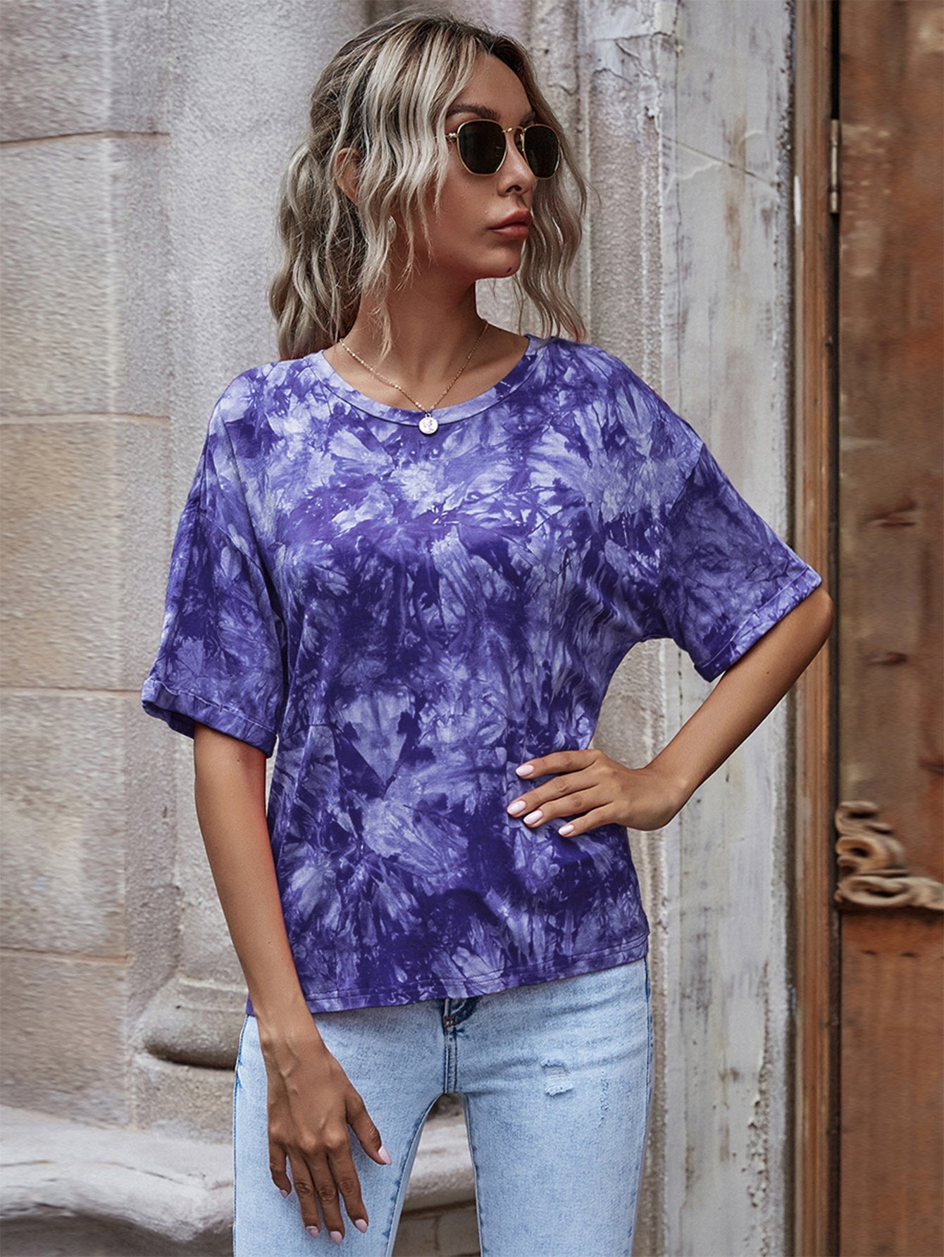 Tie Dye Print Drop Shoulder Tee