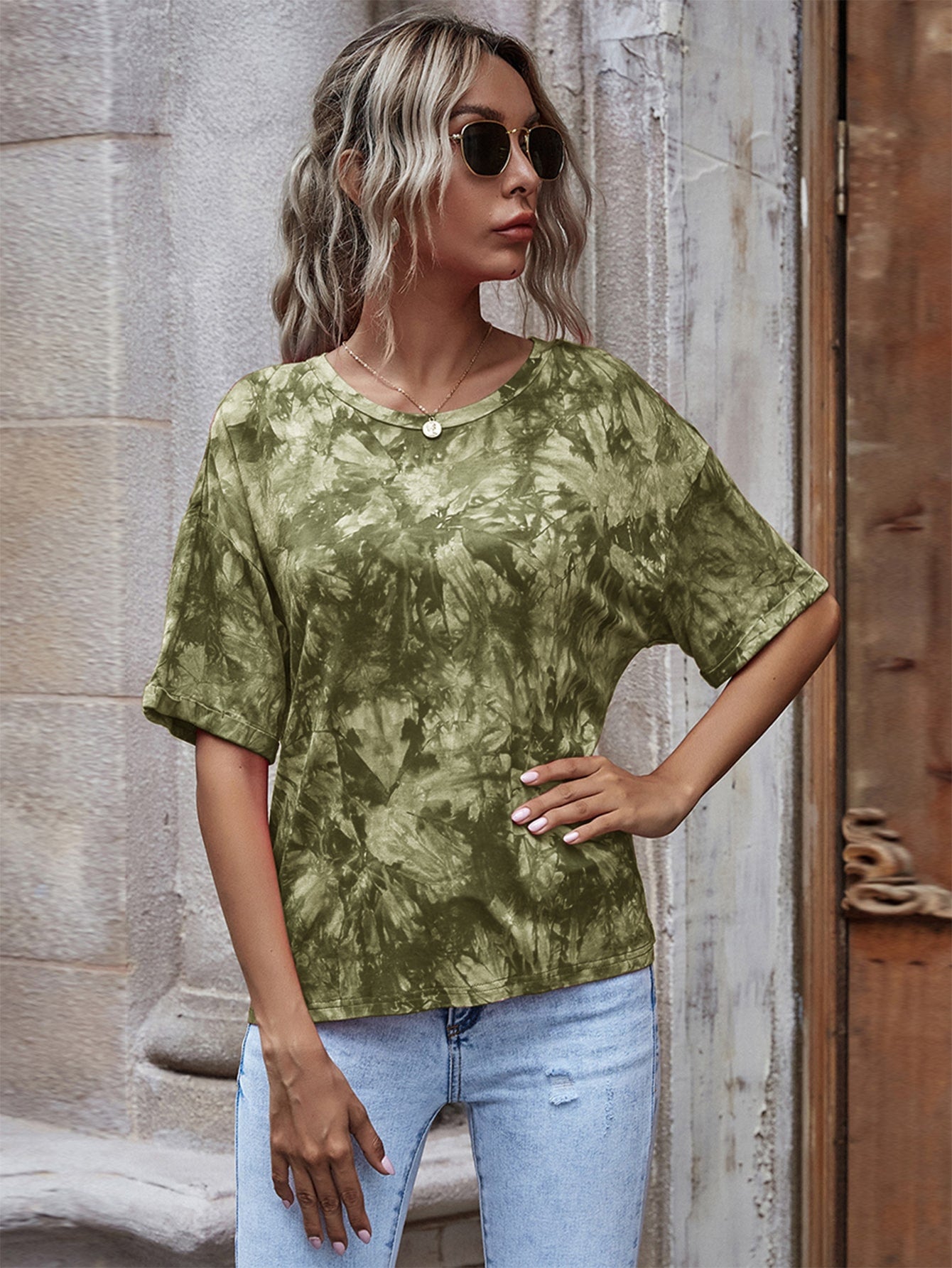 Tie Dye Print Drop Shoulder Tee