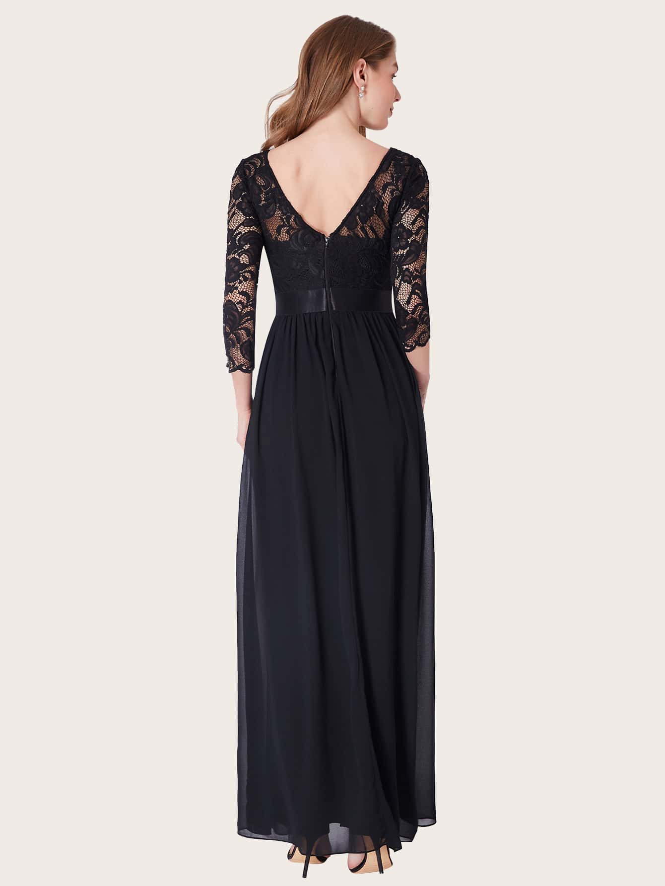 Zip Back Lace Bodice Prom Dress