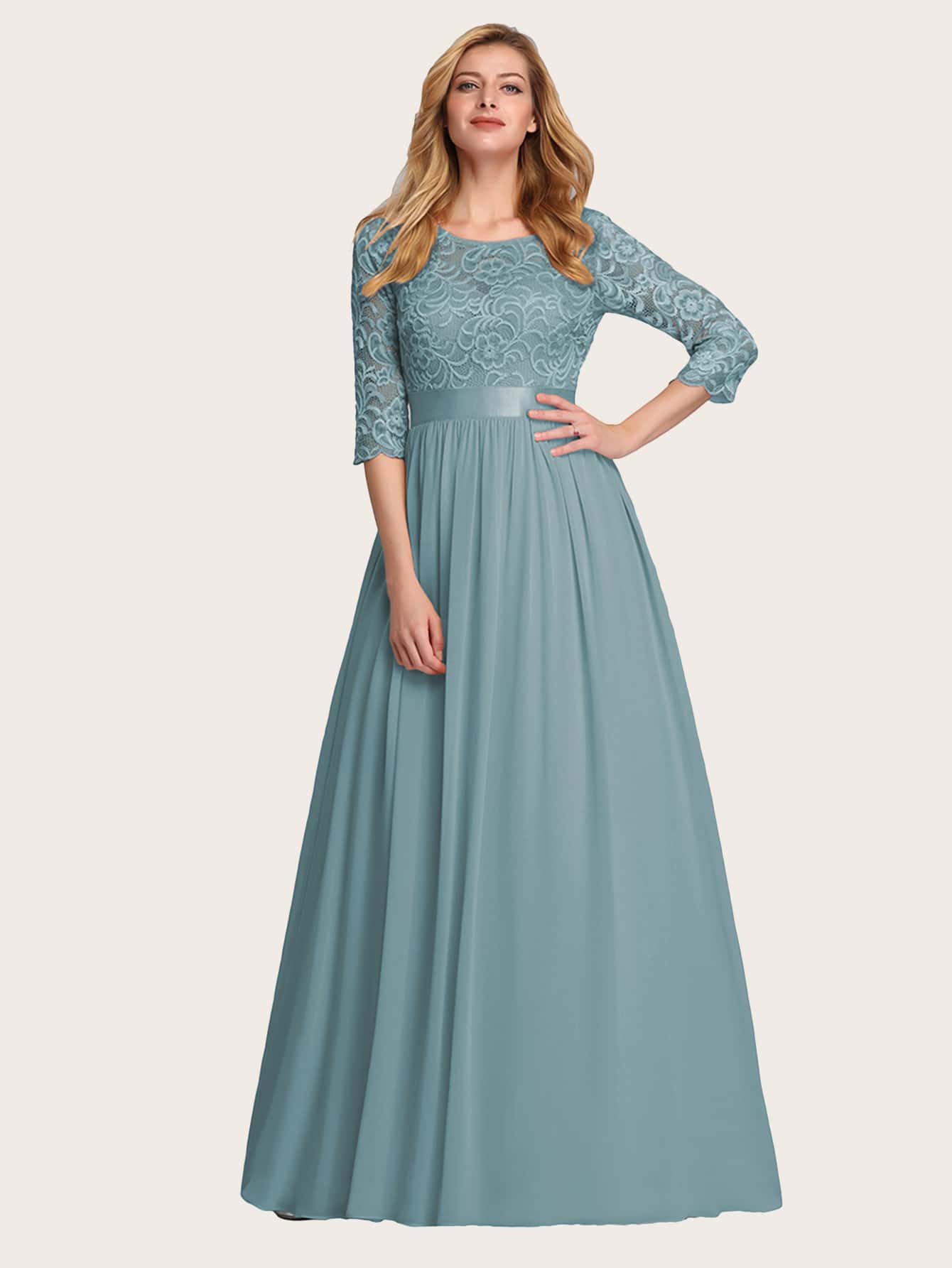 Zip Back Lace Bodice Prom Dress