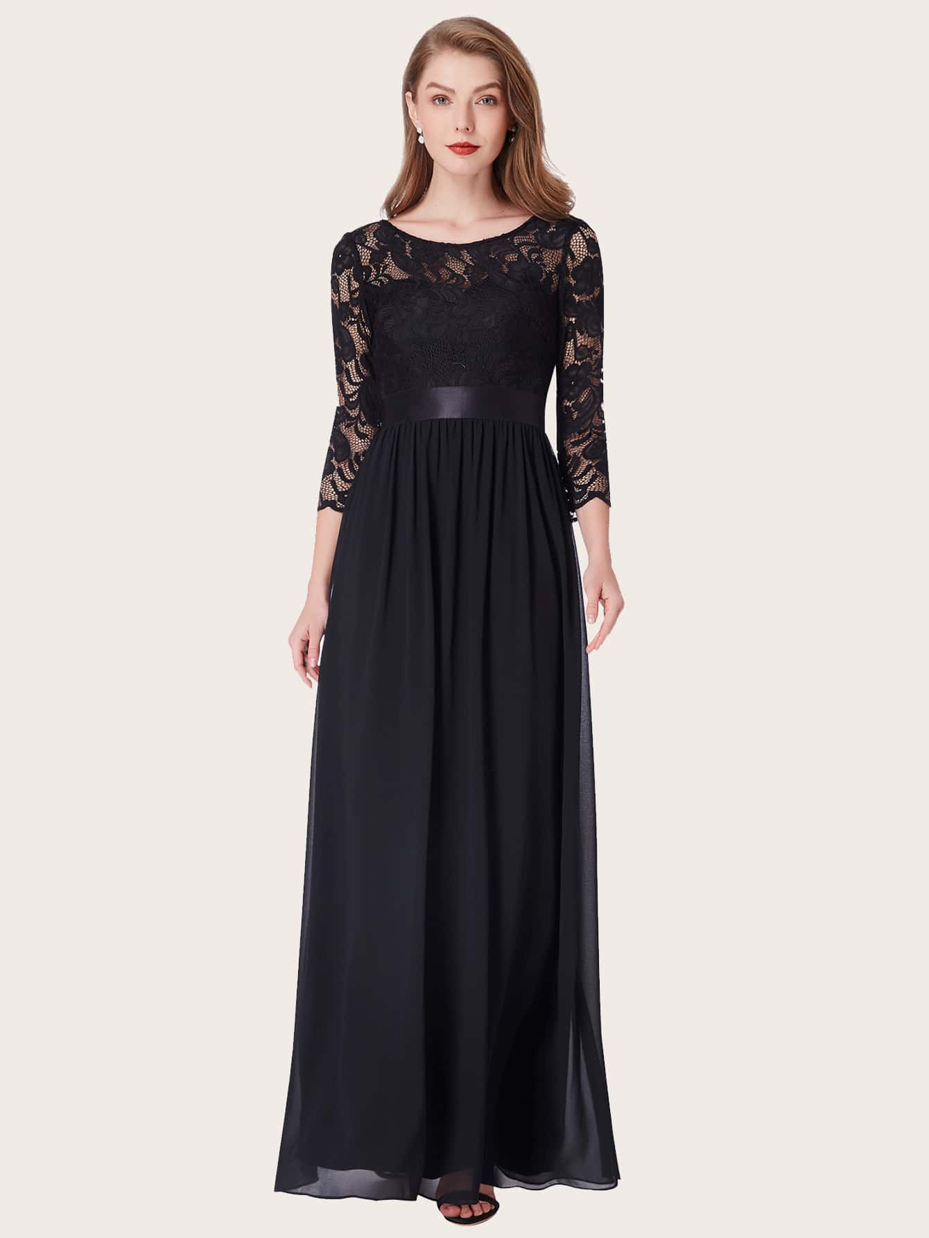 Zip Back Lace Bodice Prom Dress