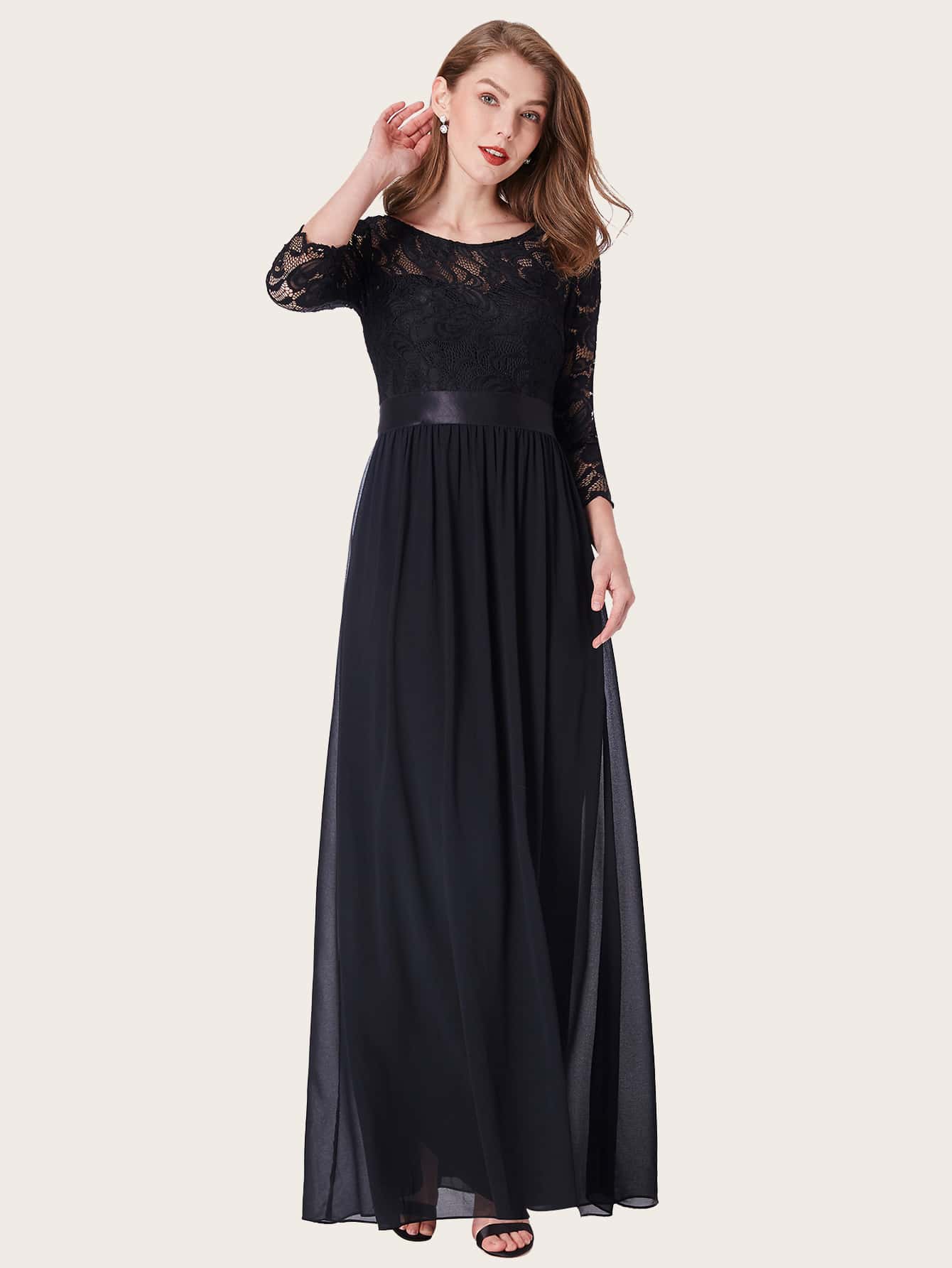 Zip Back Lace Bodice Prom Dress