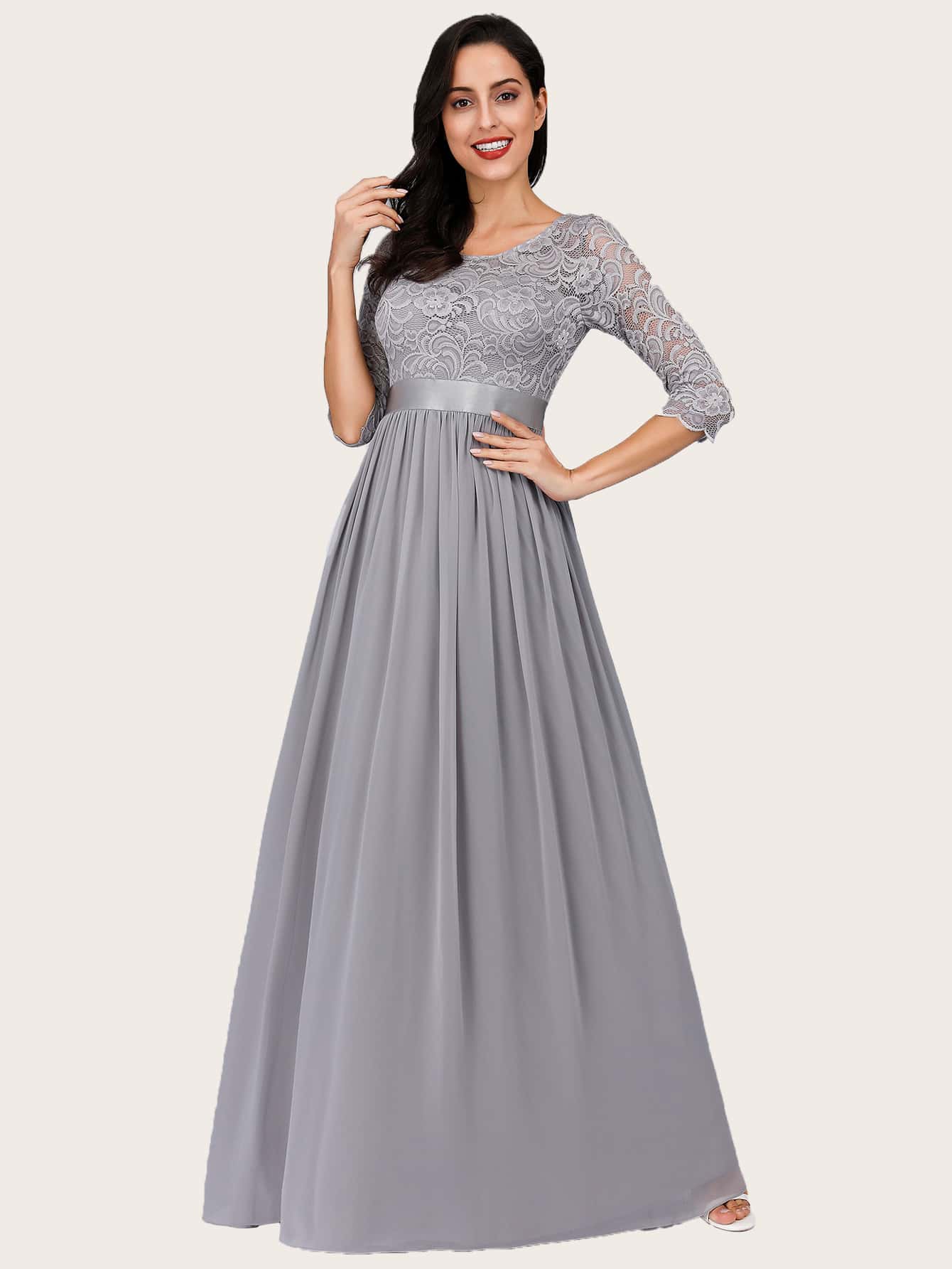 Zip Back Lace Bodice Prom Dress