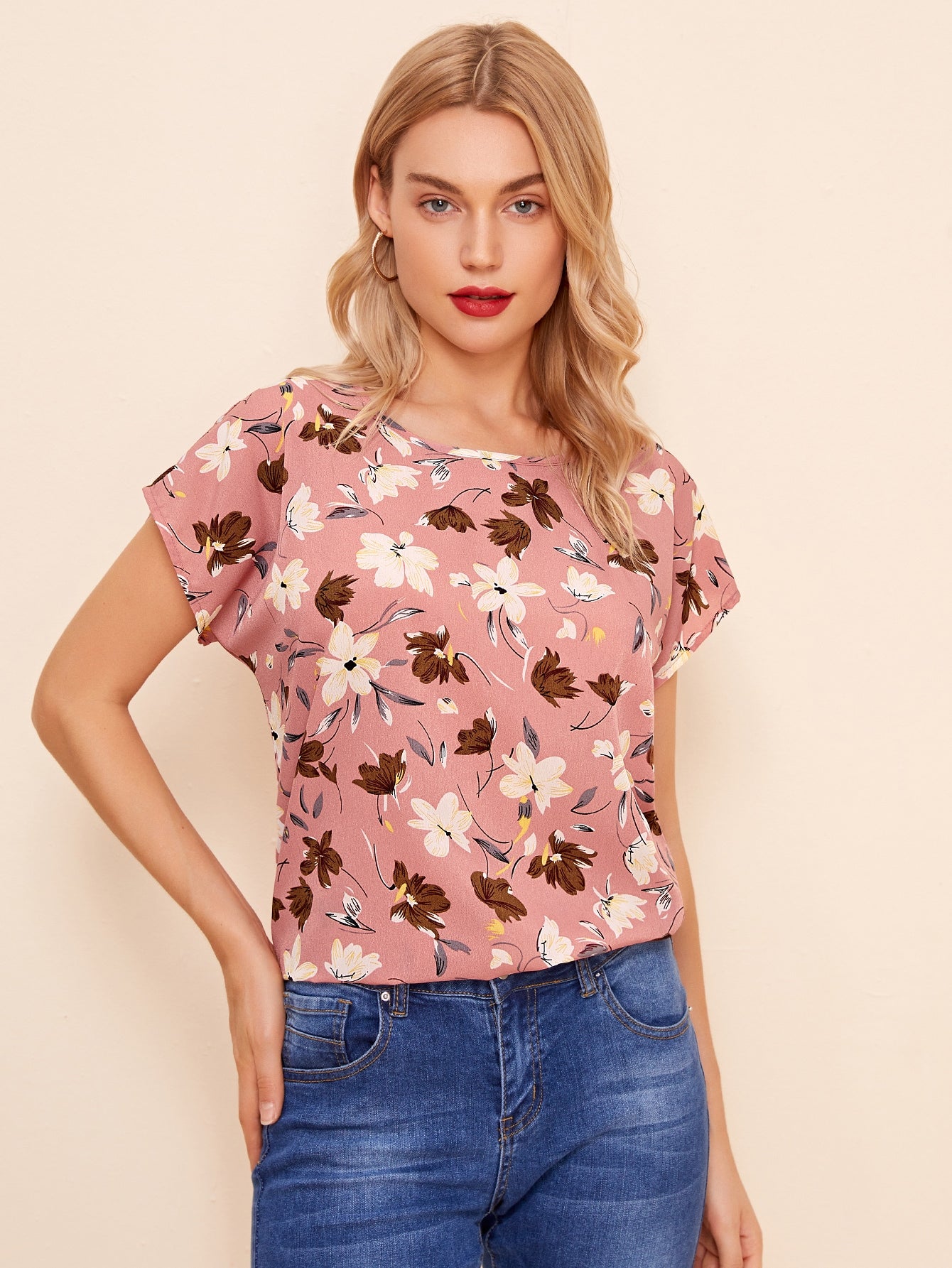 Batwing Sleeve Floral Print Top