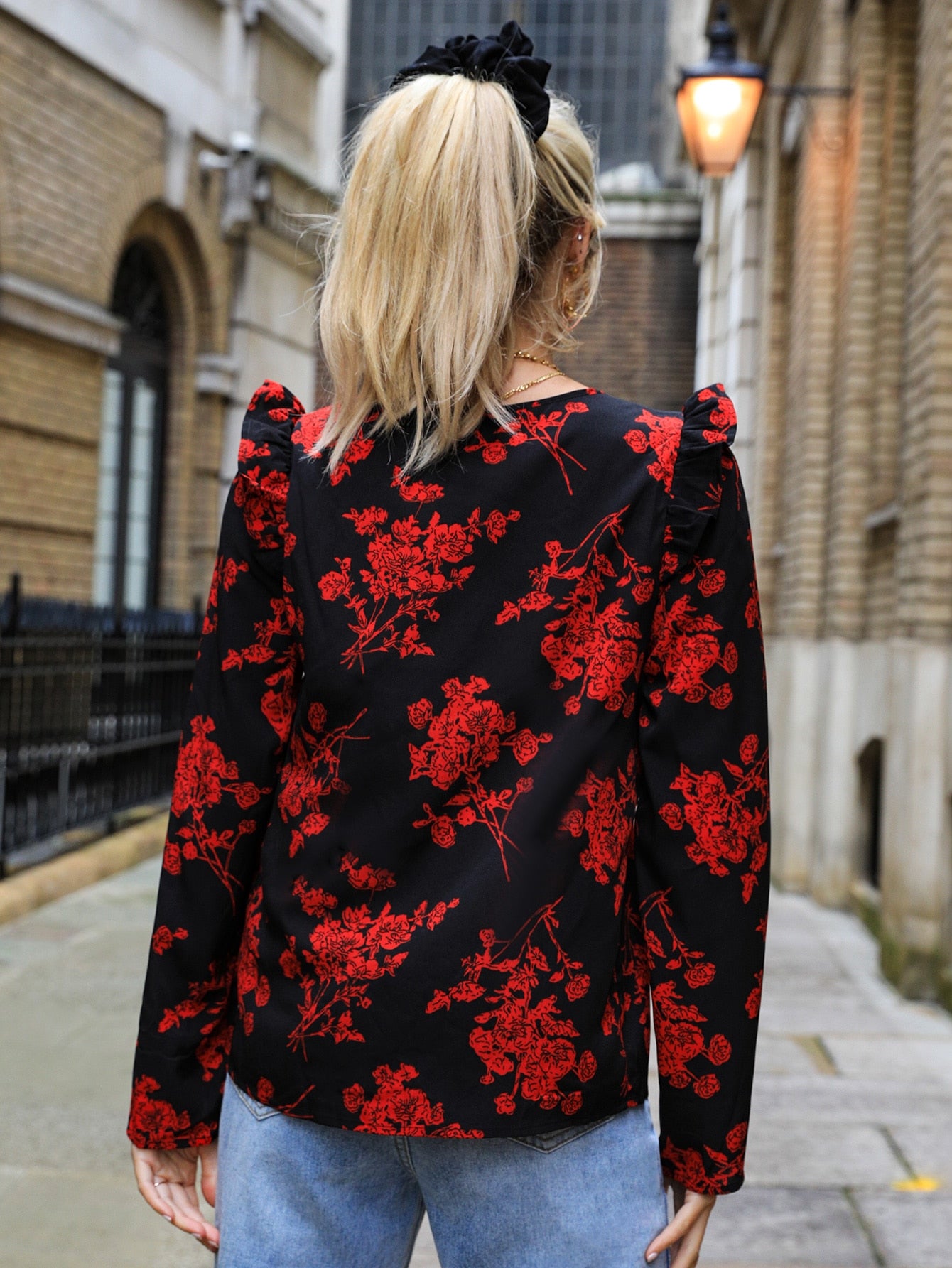 Ruffle Trim Floral Top