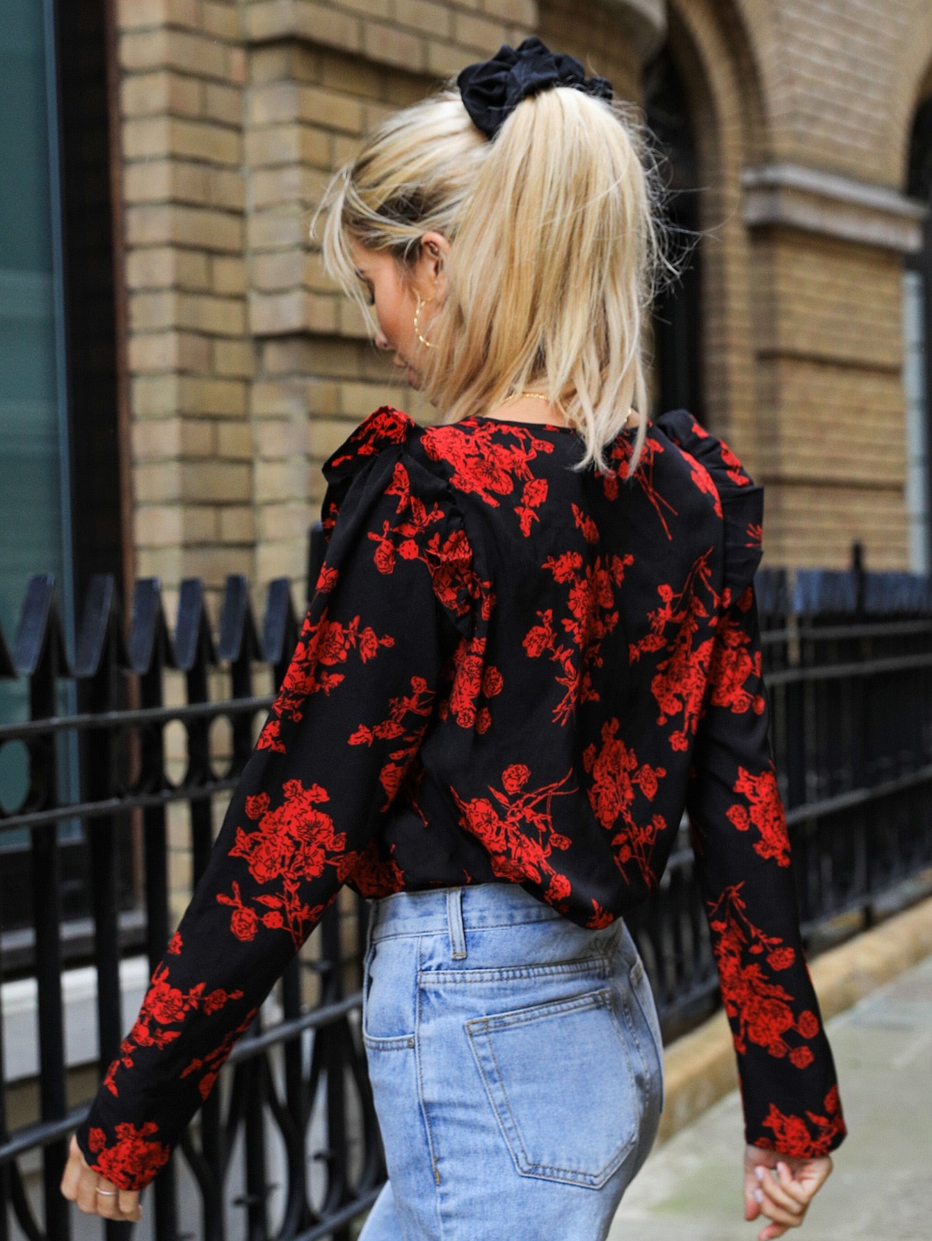 Ruffle Trim Floral Top