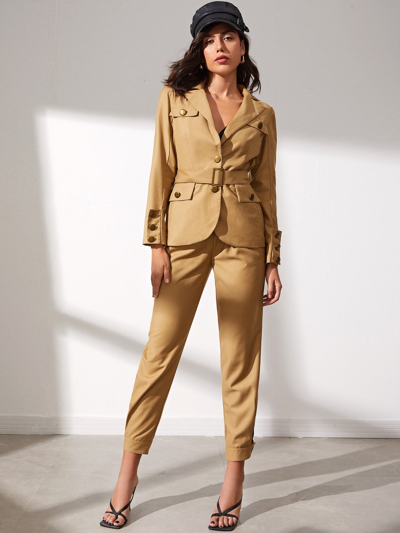 Buttoned Hem Solid Pants