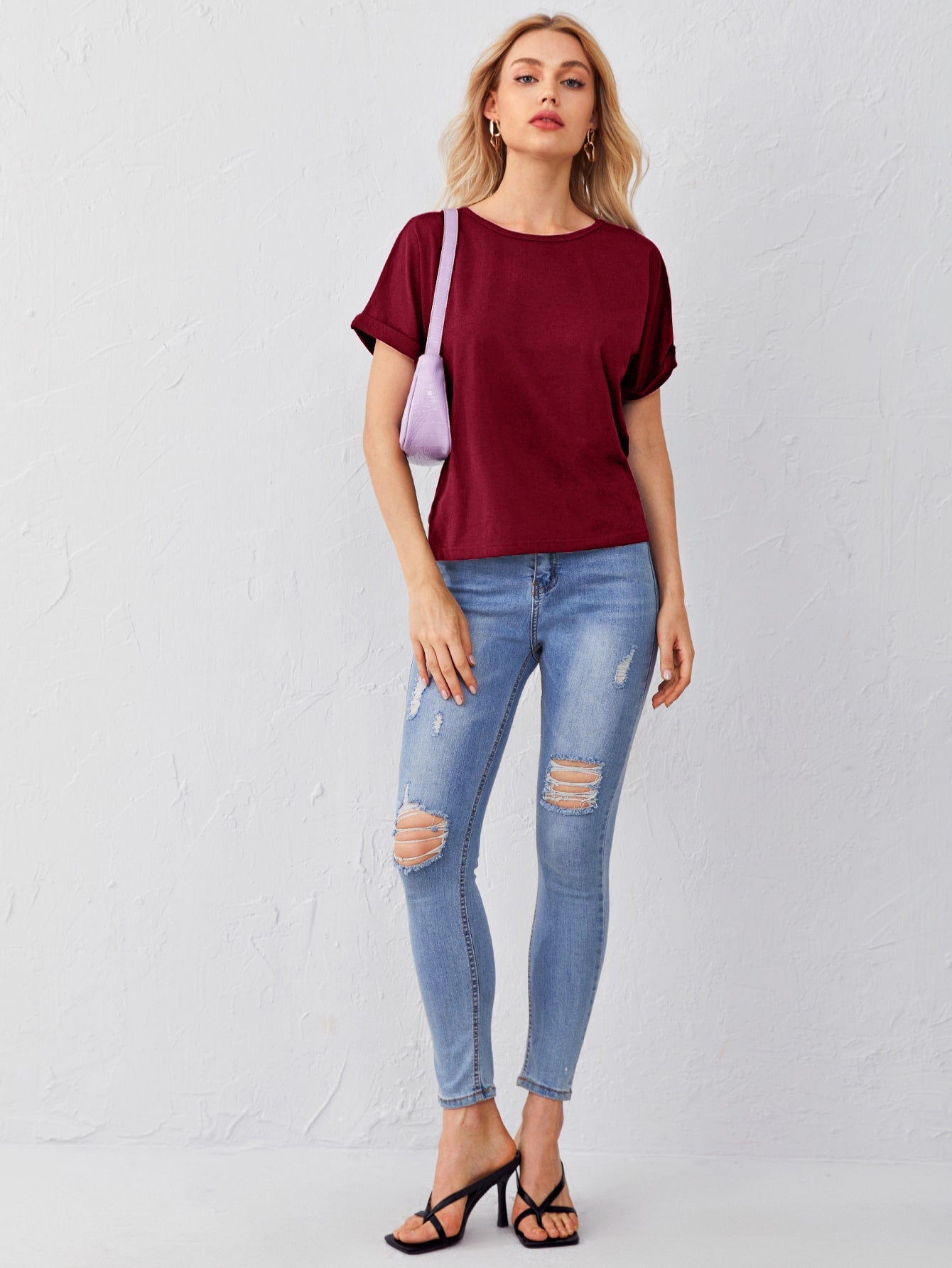 Cutout Twist Back Batwing Sleeve Tee