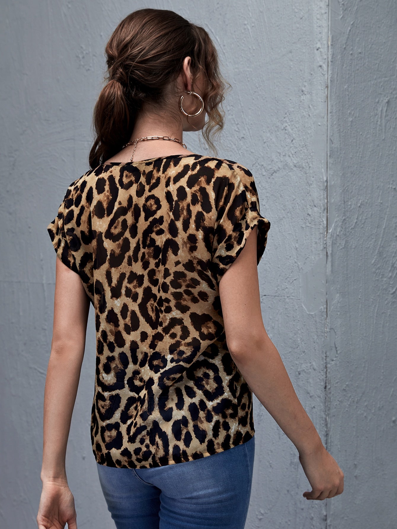 Leopard Roll Up Sleeve Top