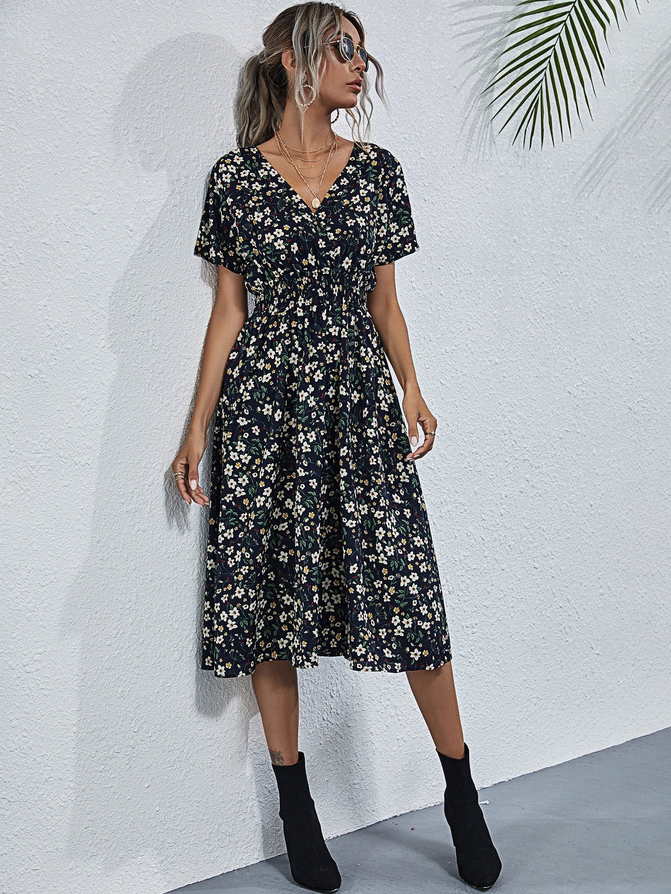 Surplice Front Ditsy Floral A-line Dress Amy's Cart Surplice Front Ditsy Floral A-line Dress Amy's Cart