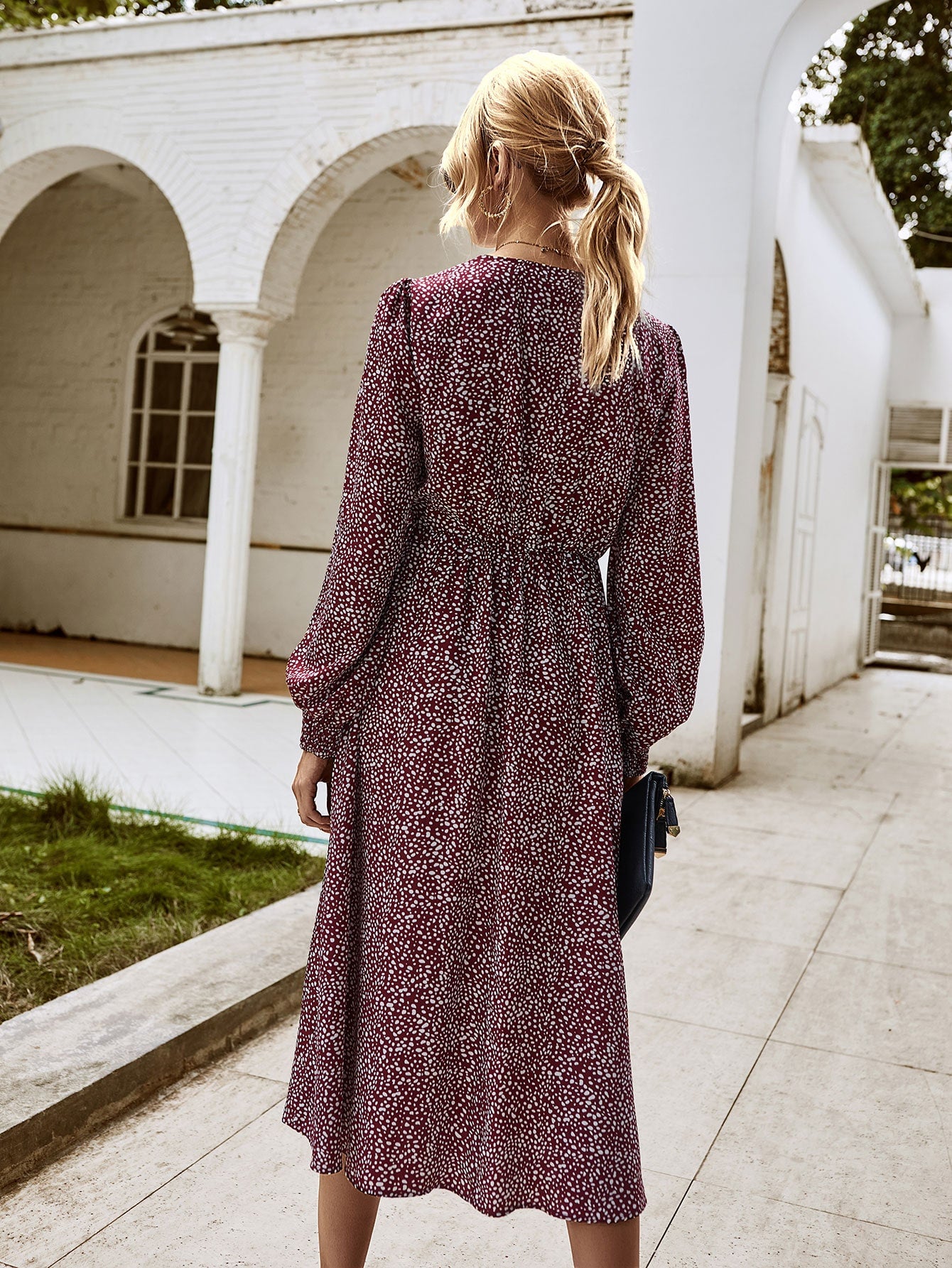 Bishop Sleeve Allover Print A-line Dress