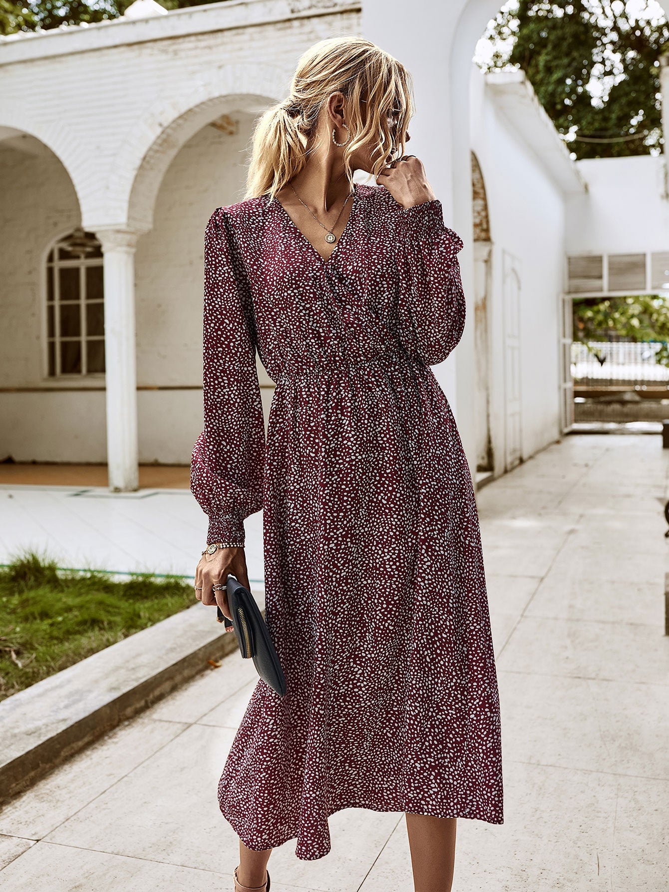 Bishop Sleeve Allover Print A-line Dress