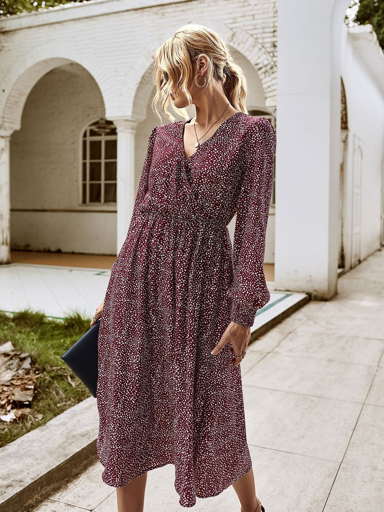 Bishop Sleeve Allover Print A-line Dress