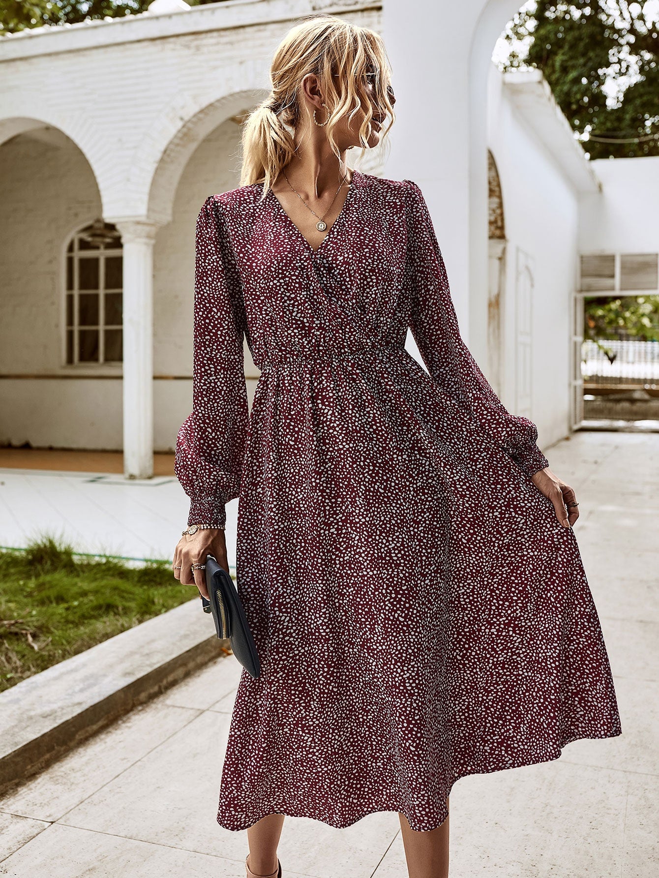 Bishop Sleeve Allover Print A-line Dress