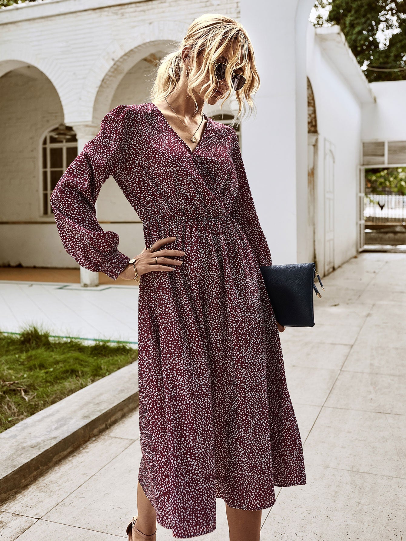 Bishop Sleeve Allover Print A-line Dress