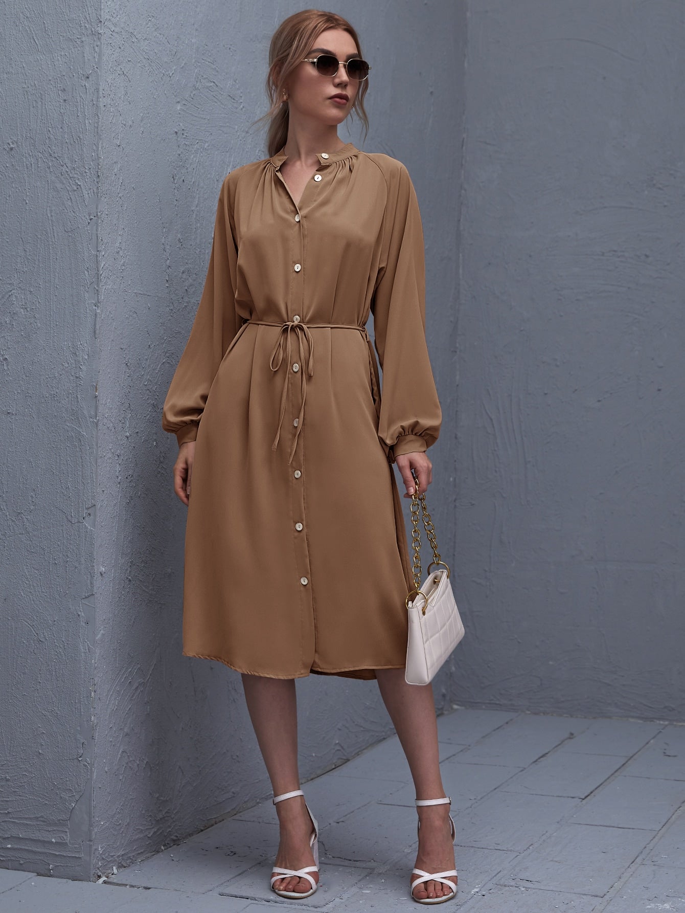 Button Front Belted Dalmatian Print Dress