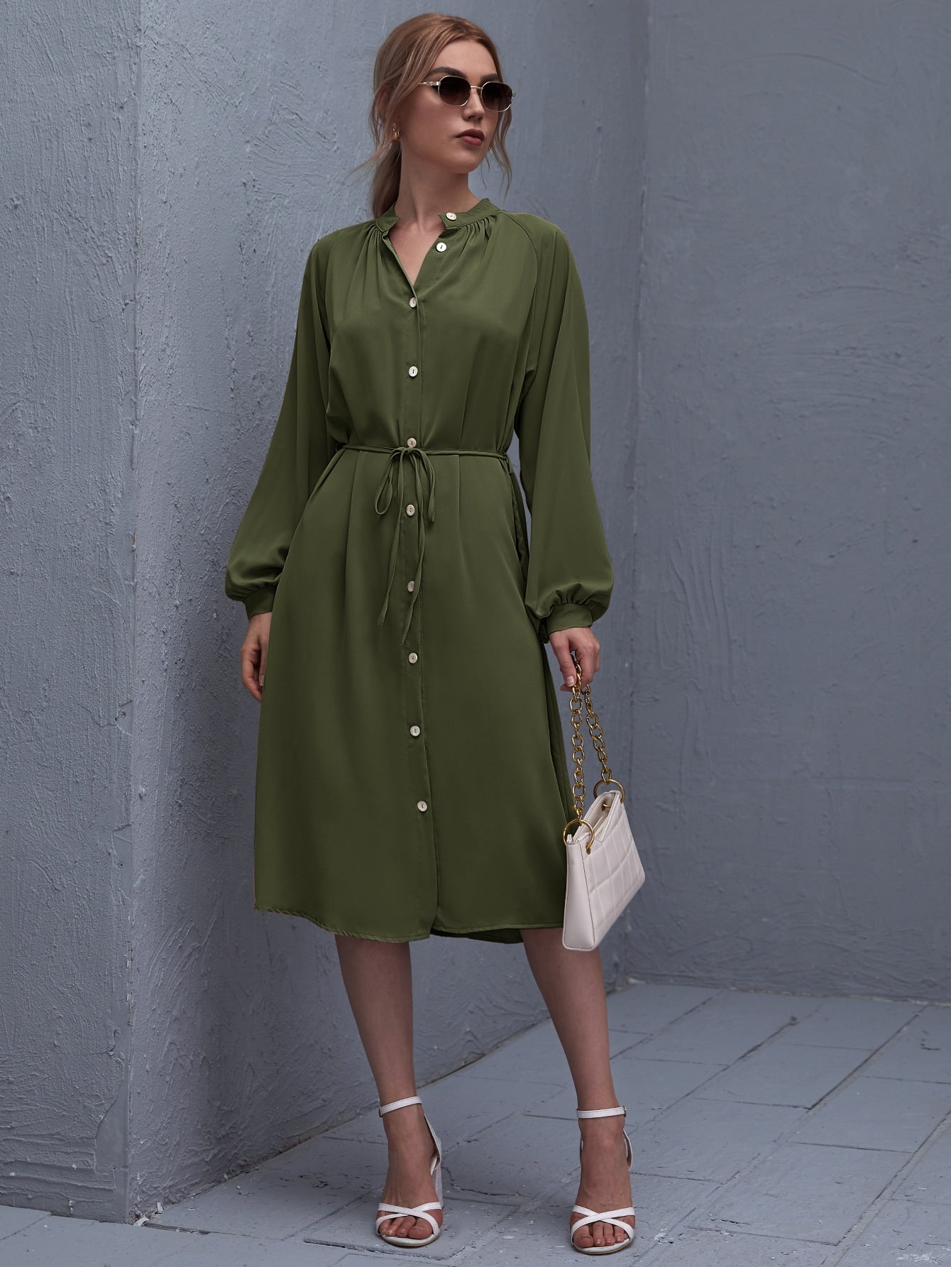 Button Front Belted Dalmatian Print Dress