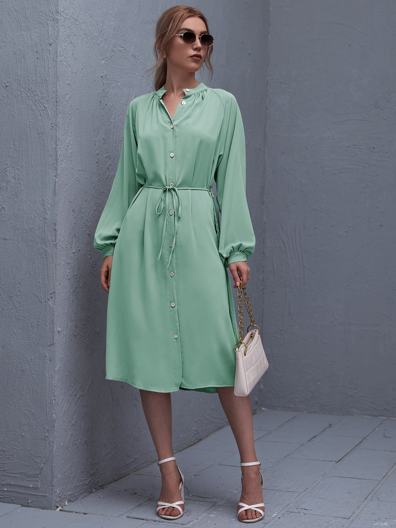 Button Front Belted Dalmatian Print Dress
